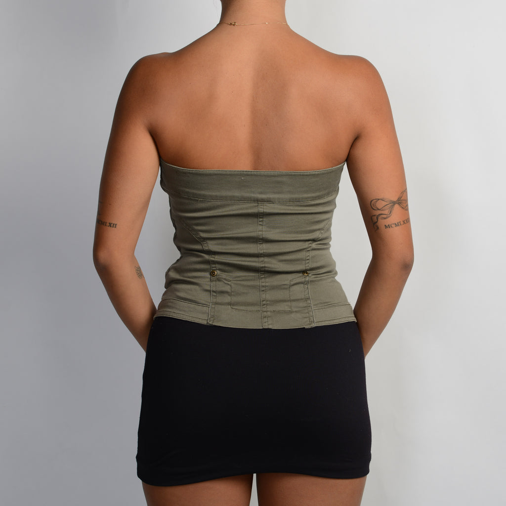 KHAKI CARGO STRAPLESS TOP