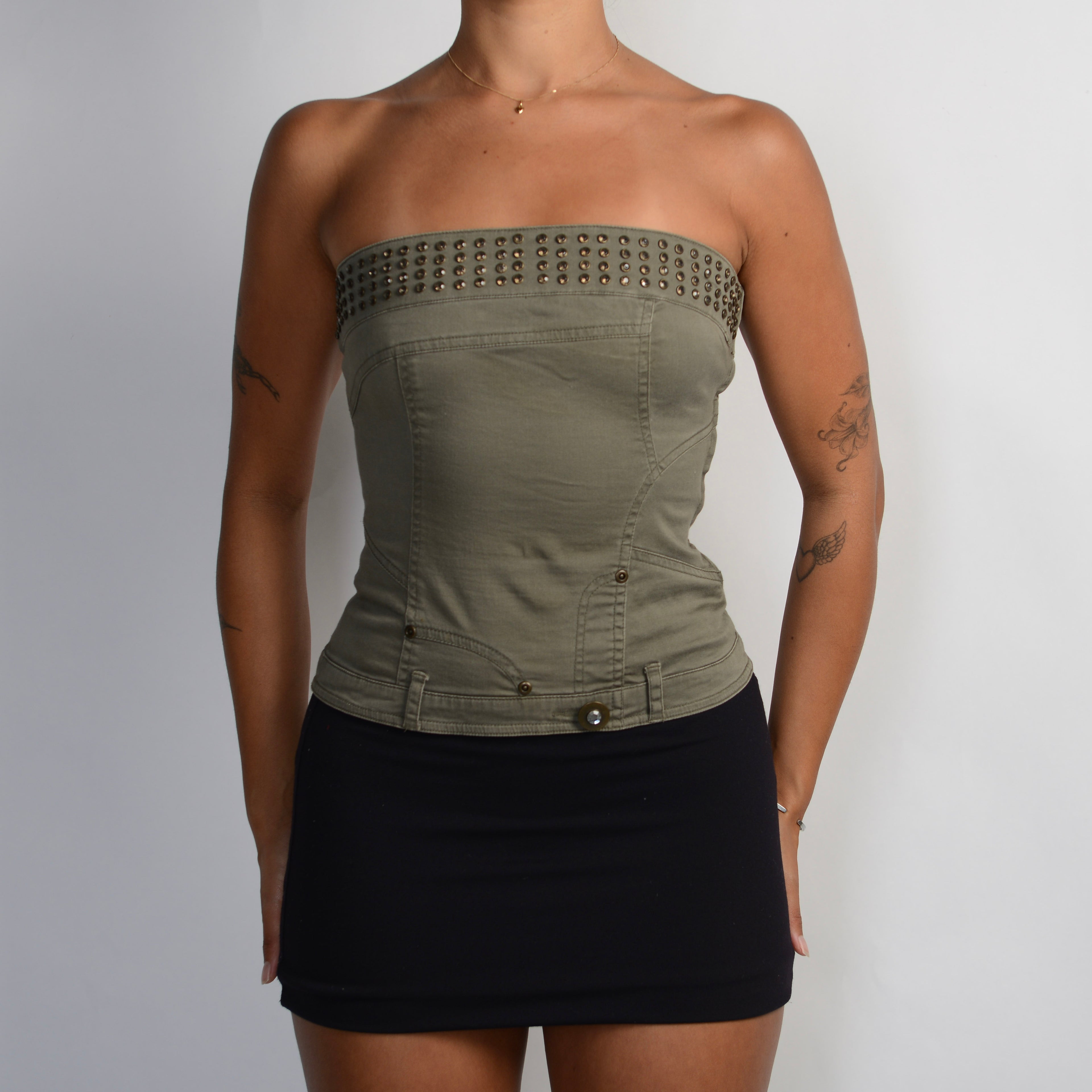 KHAKI CARGO STRAPLESS TOP