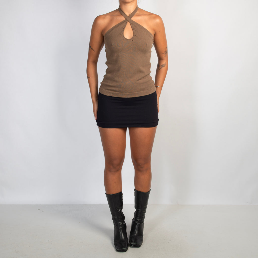 BROWN KNIT HALTER TOP