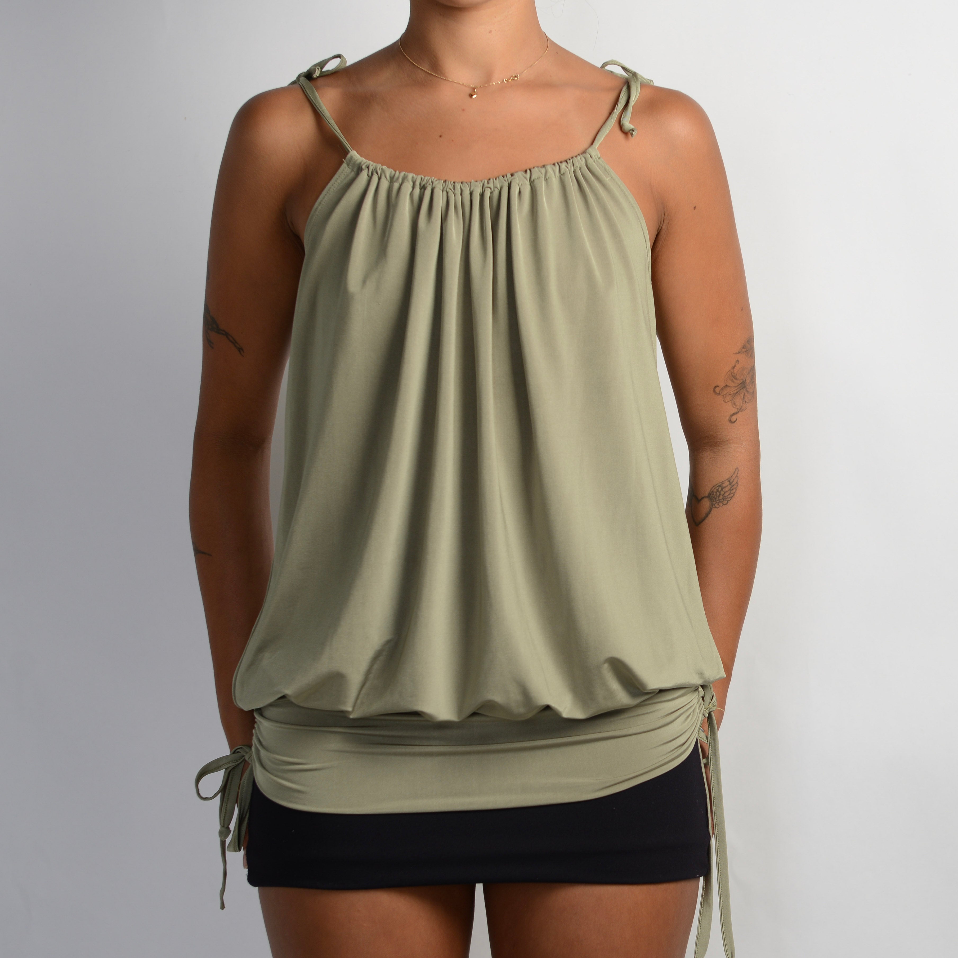 GREEN SLINKY TIE TOP