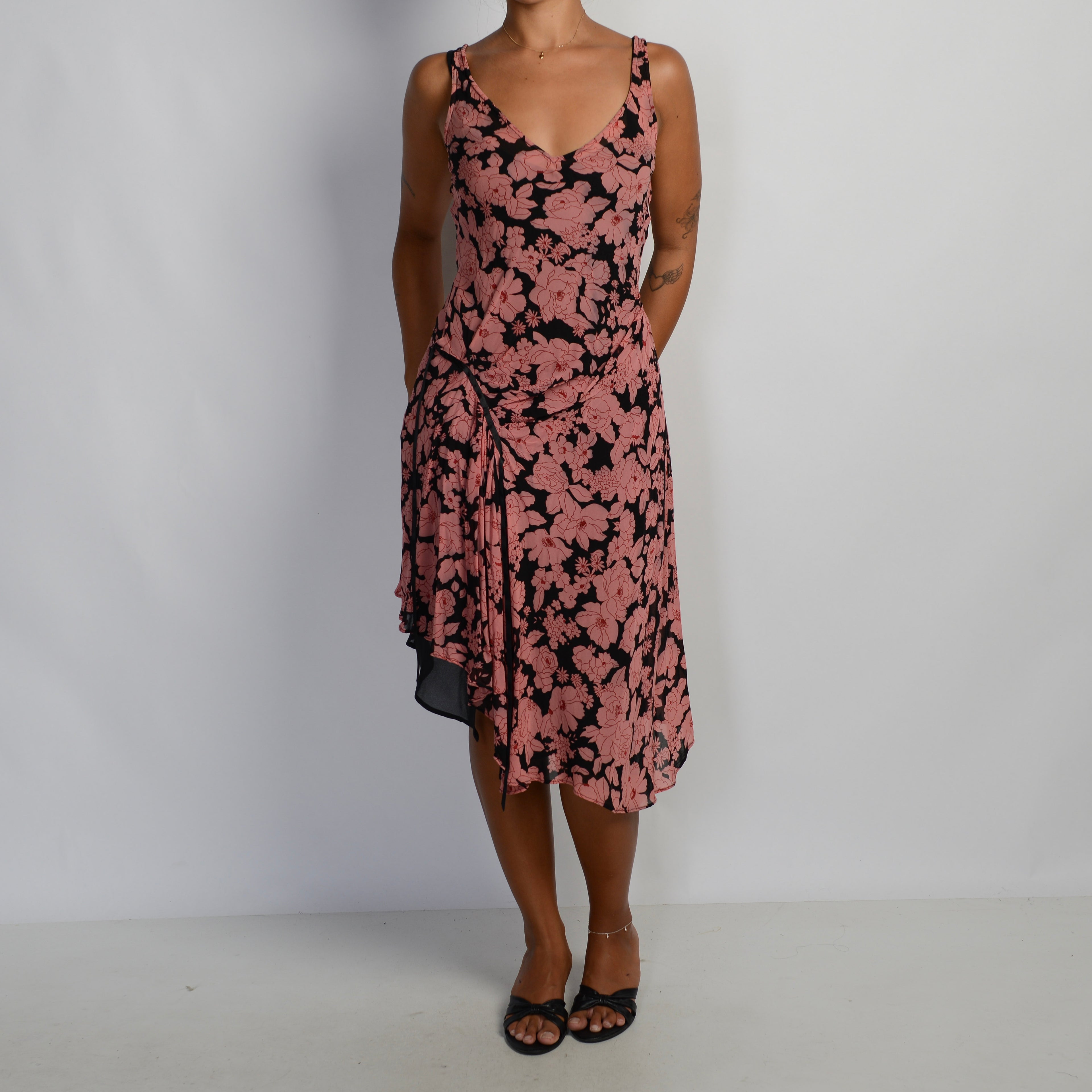 PINK FLORAL ASYMMETRIC DRESS
