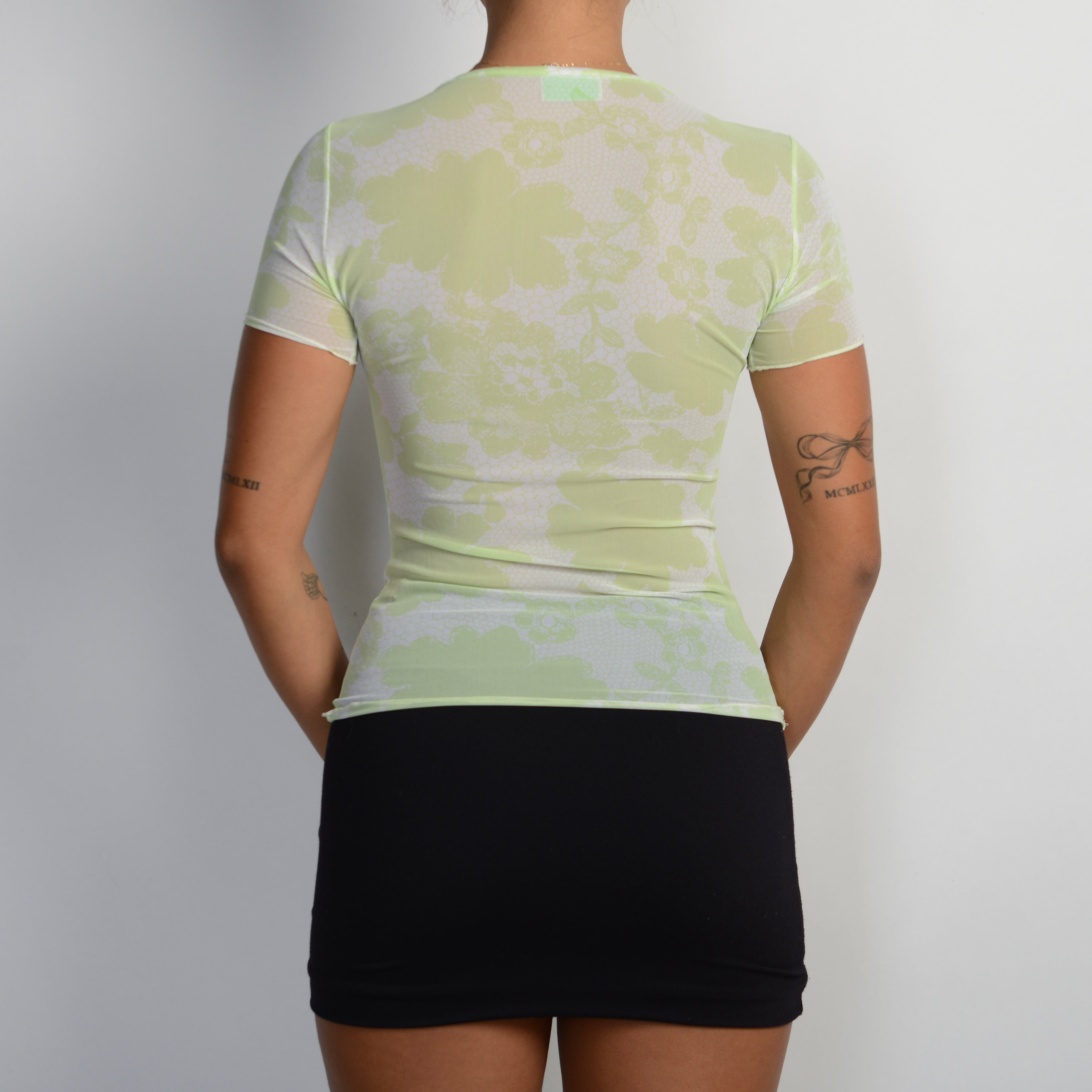GREEN MESH FLORAL TOP