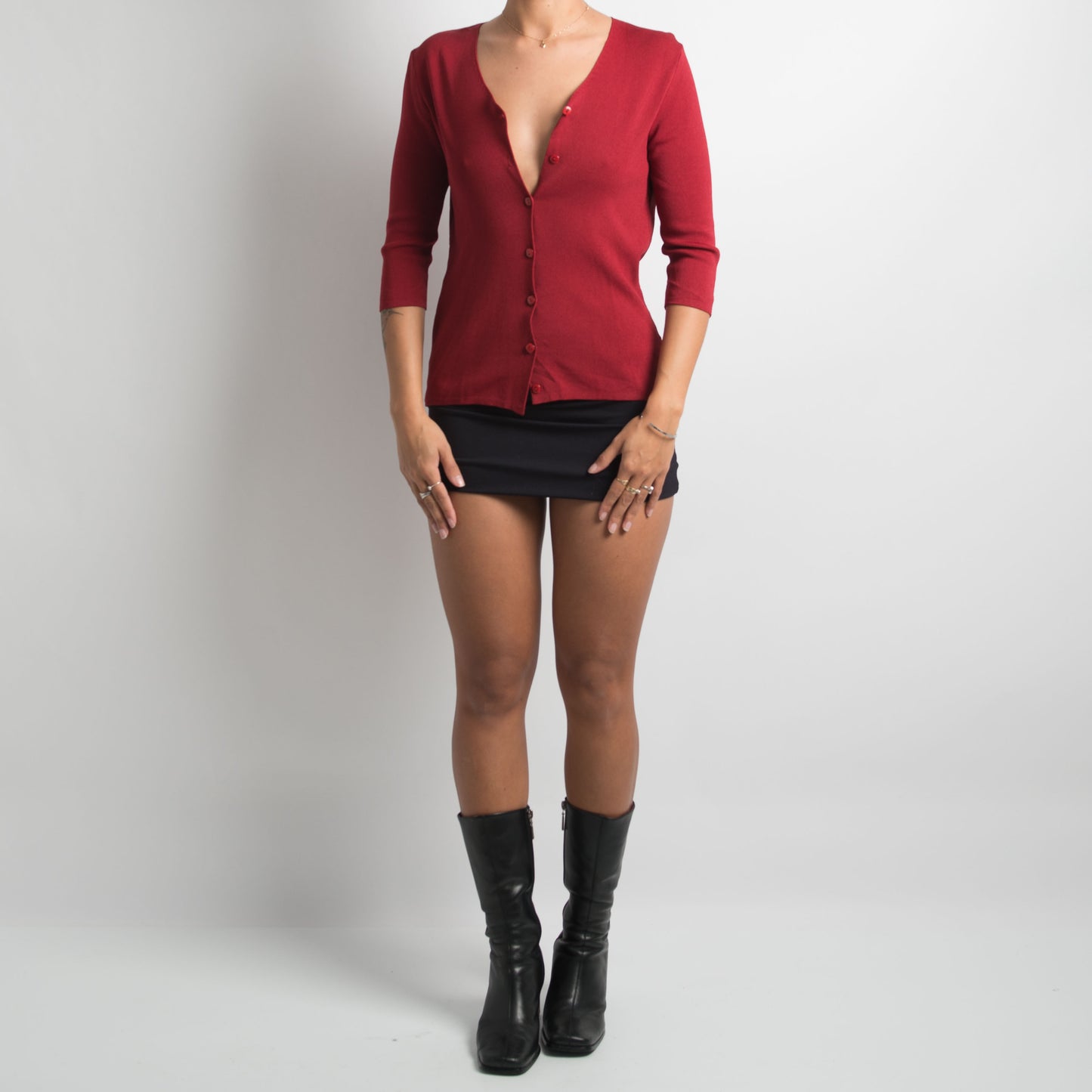 CARDIGAN ROUGE À MANCHES 3/4