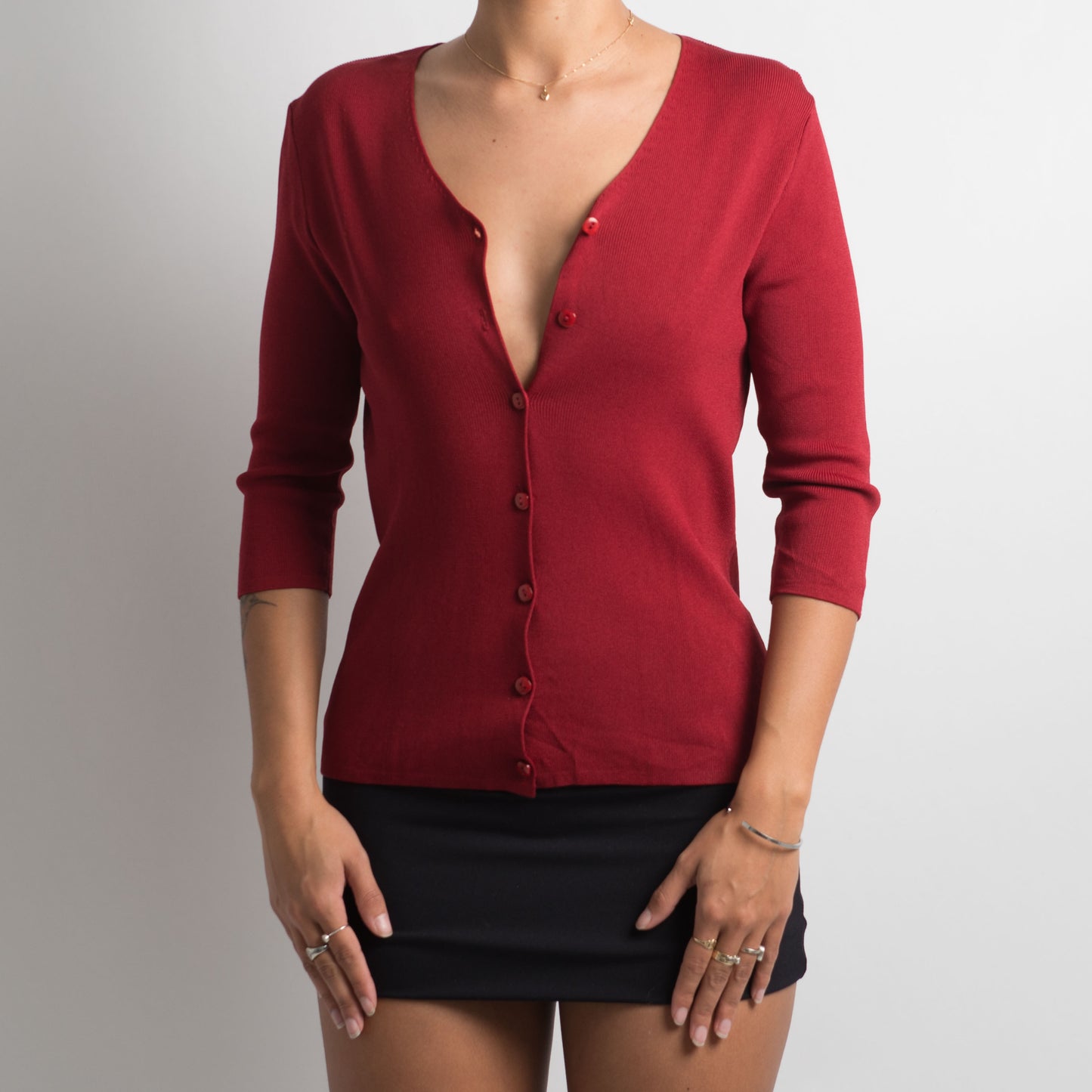 CARDIGAN ROUGE À MANCHES 3/4