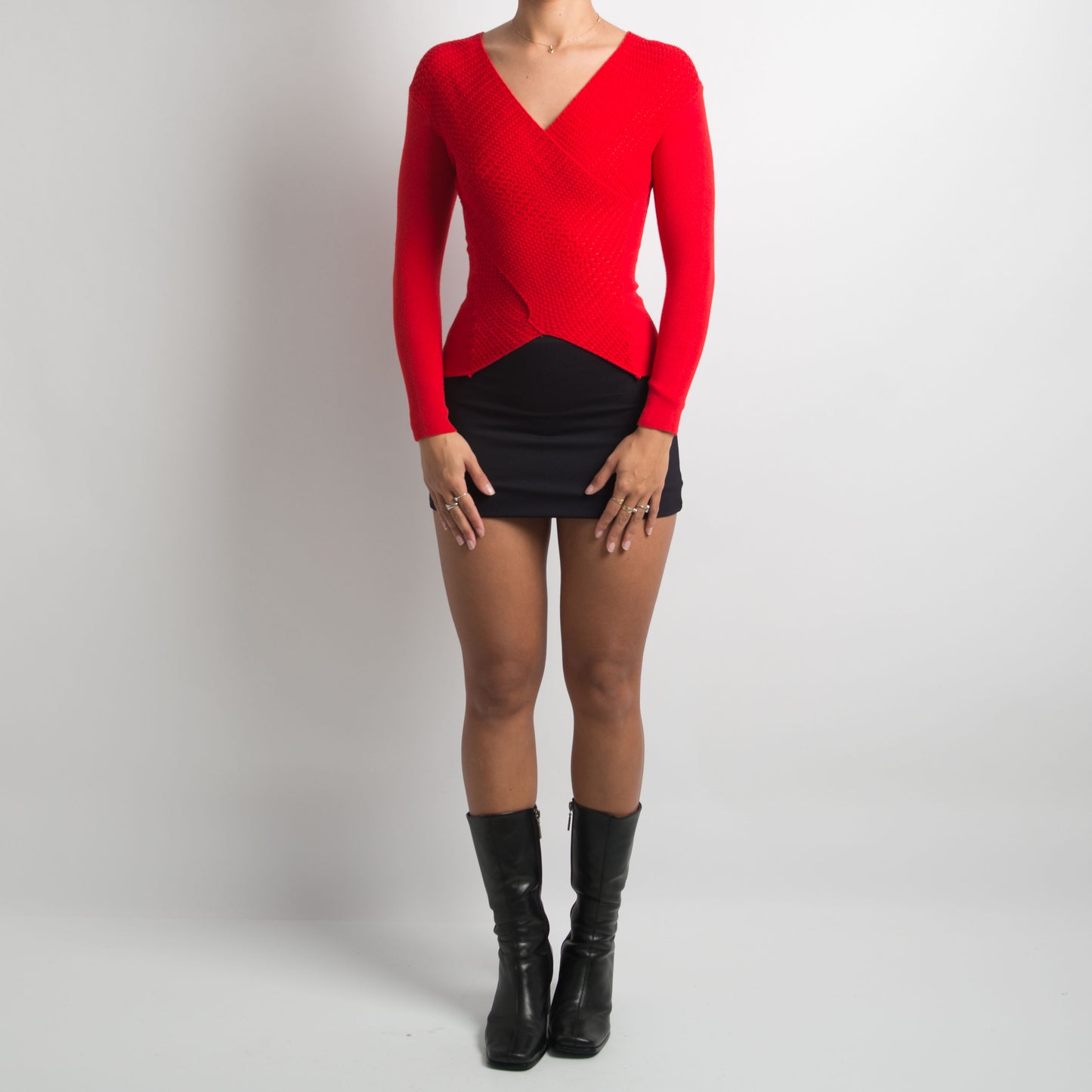 RED TEXTURED LONG SLEEVE