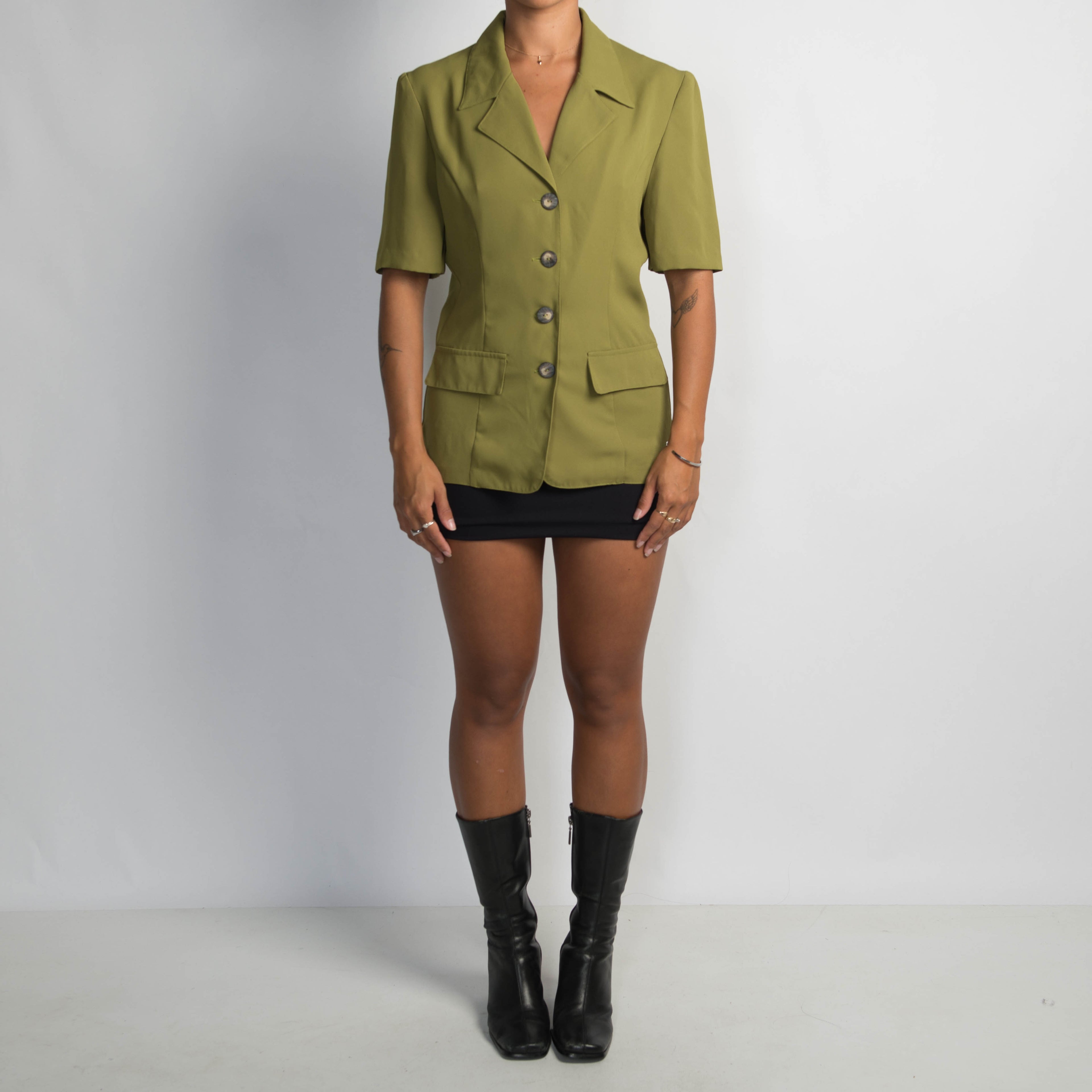 GREEN LONGLINE BLOUSE