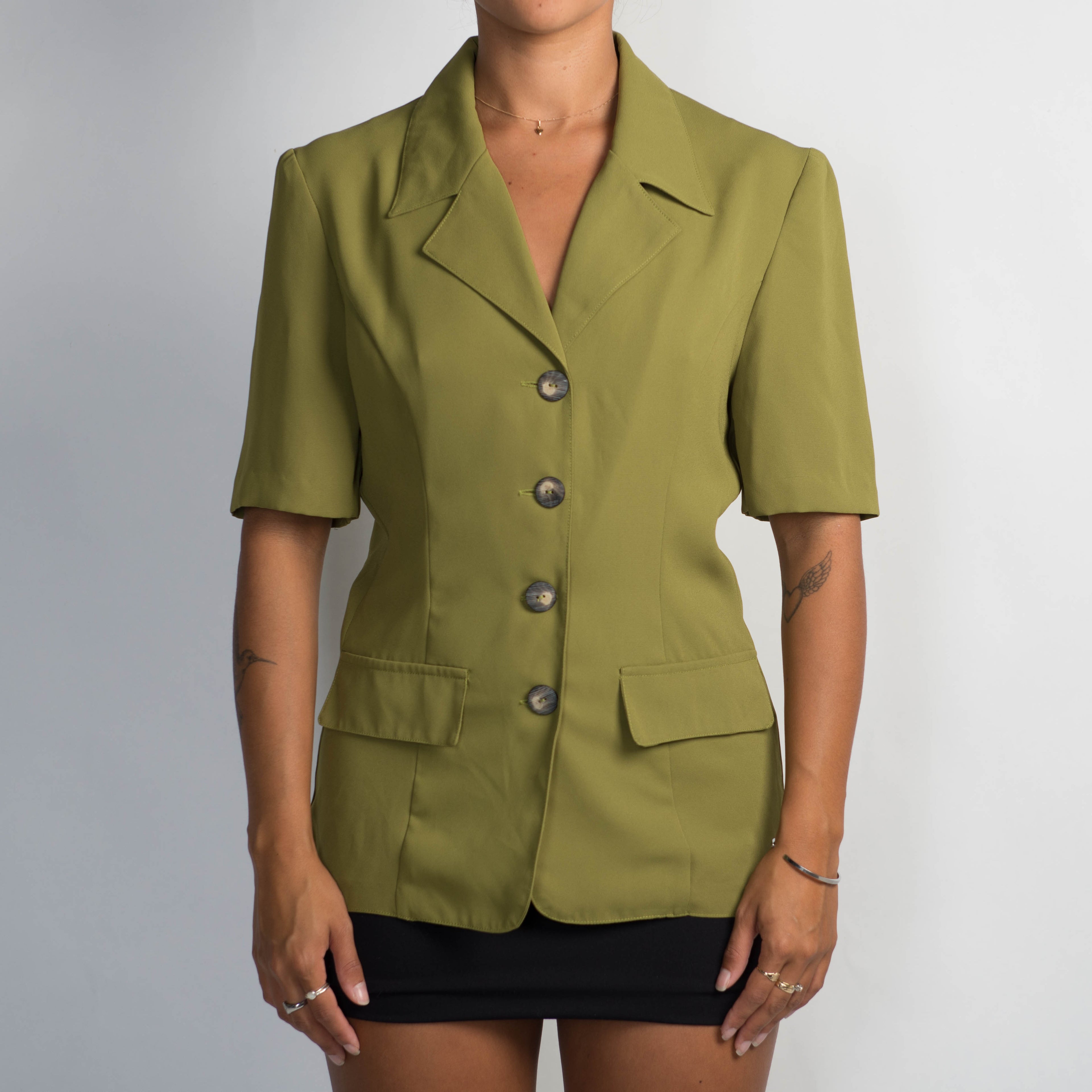 GREEN LONGLINE BLOUSE