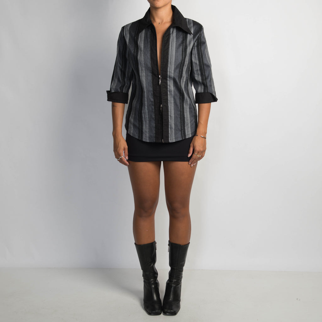 STRIPE DOUBLE ZIP BLOUSE