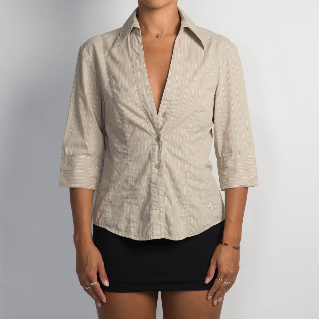 BEIGE PINSTRIPE BLOUSE