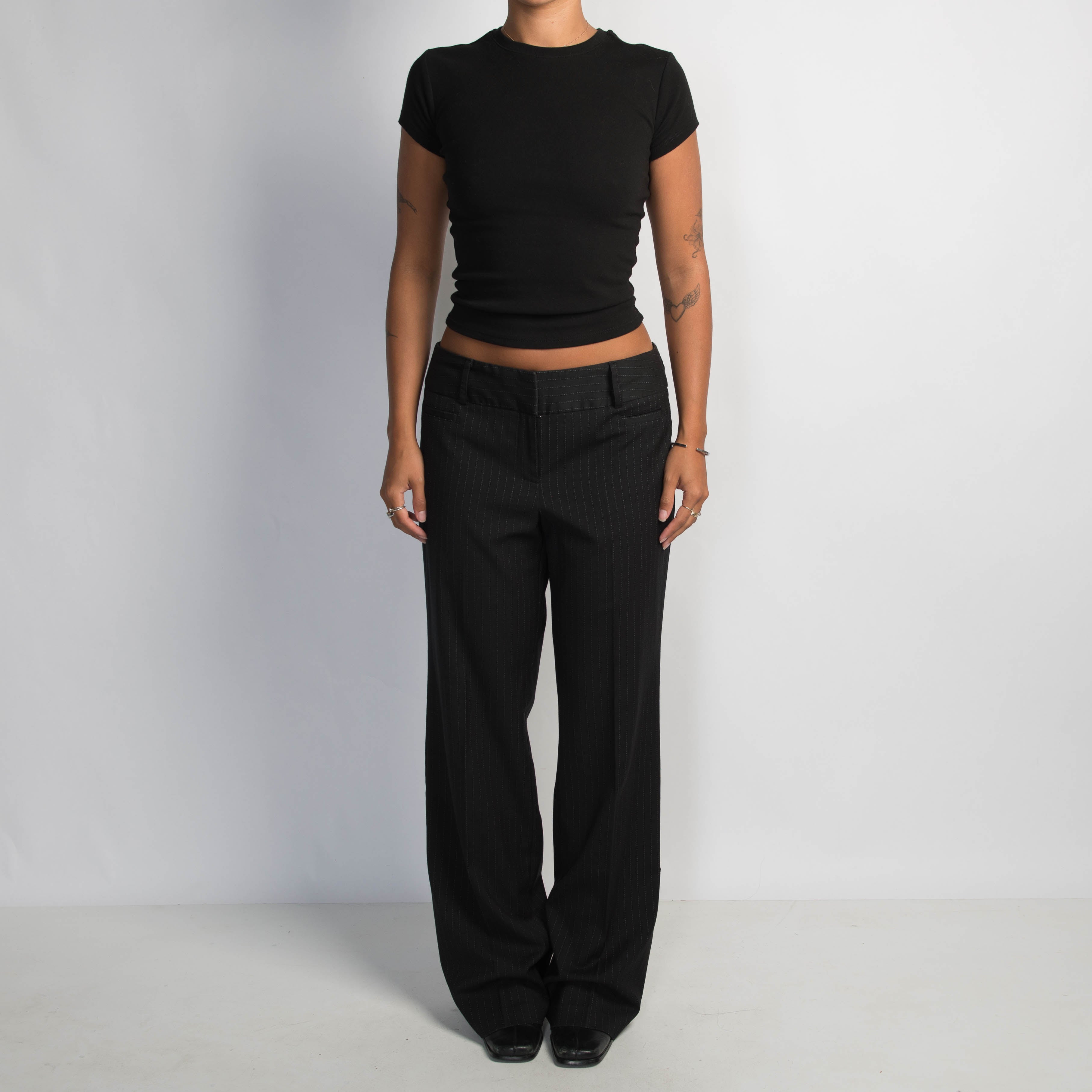 BLACK PINSTRIPE TROUSERS