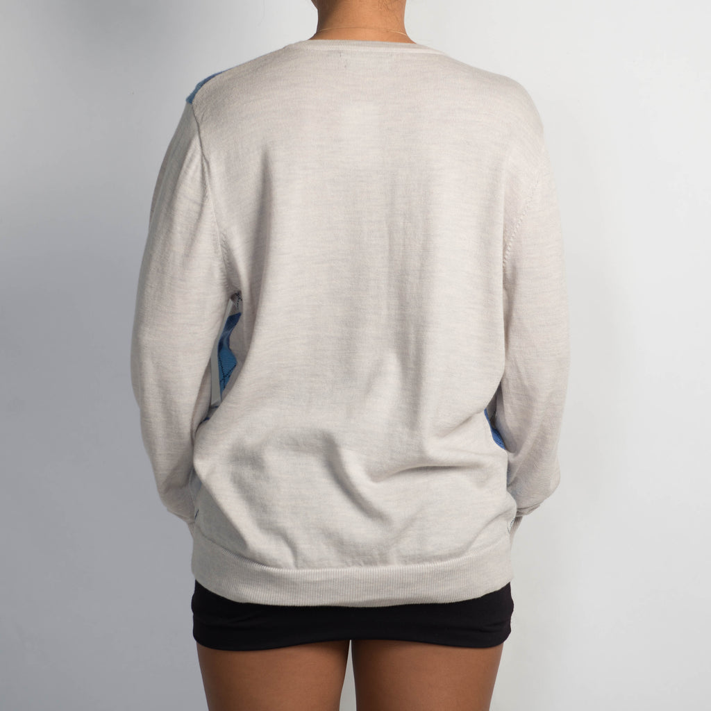 BLUE WOOL ARGYLE SWEATER