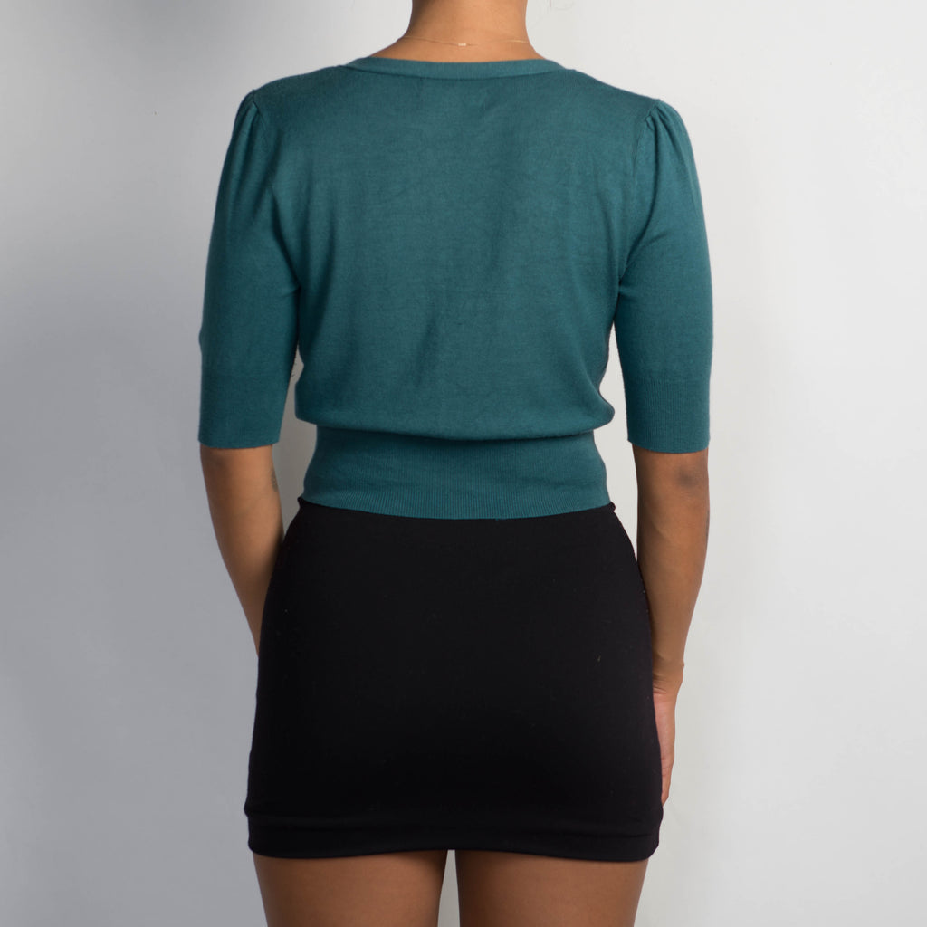 TEAL 1/2 SLEEVE CARDIGAN