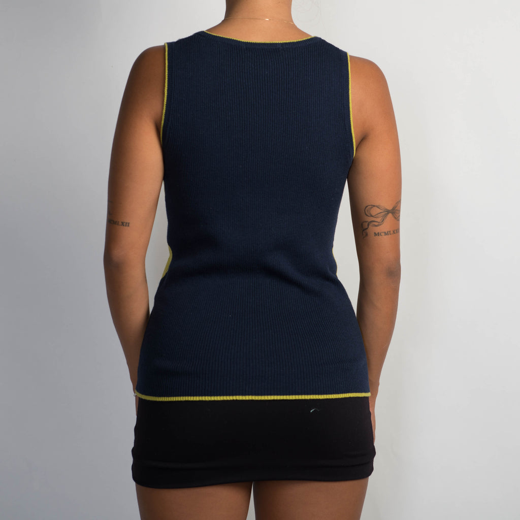 NAVY ARGYLE BUTTON VEST