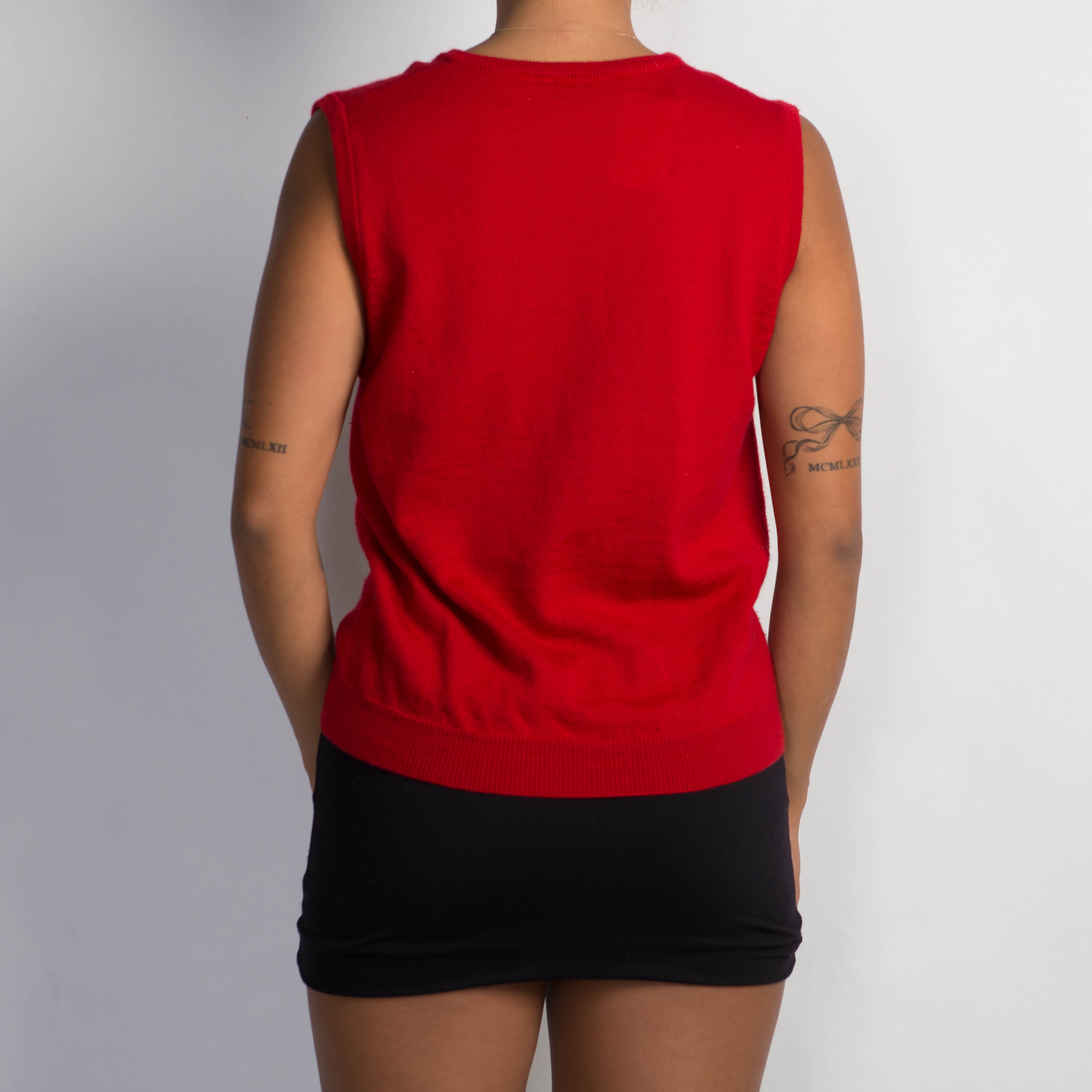 RED WOOL KNIT VEST