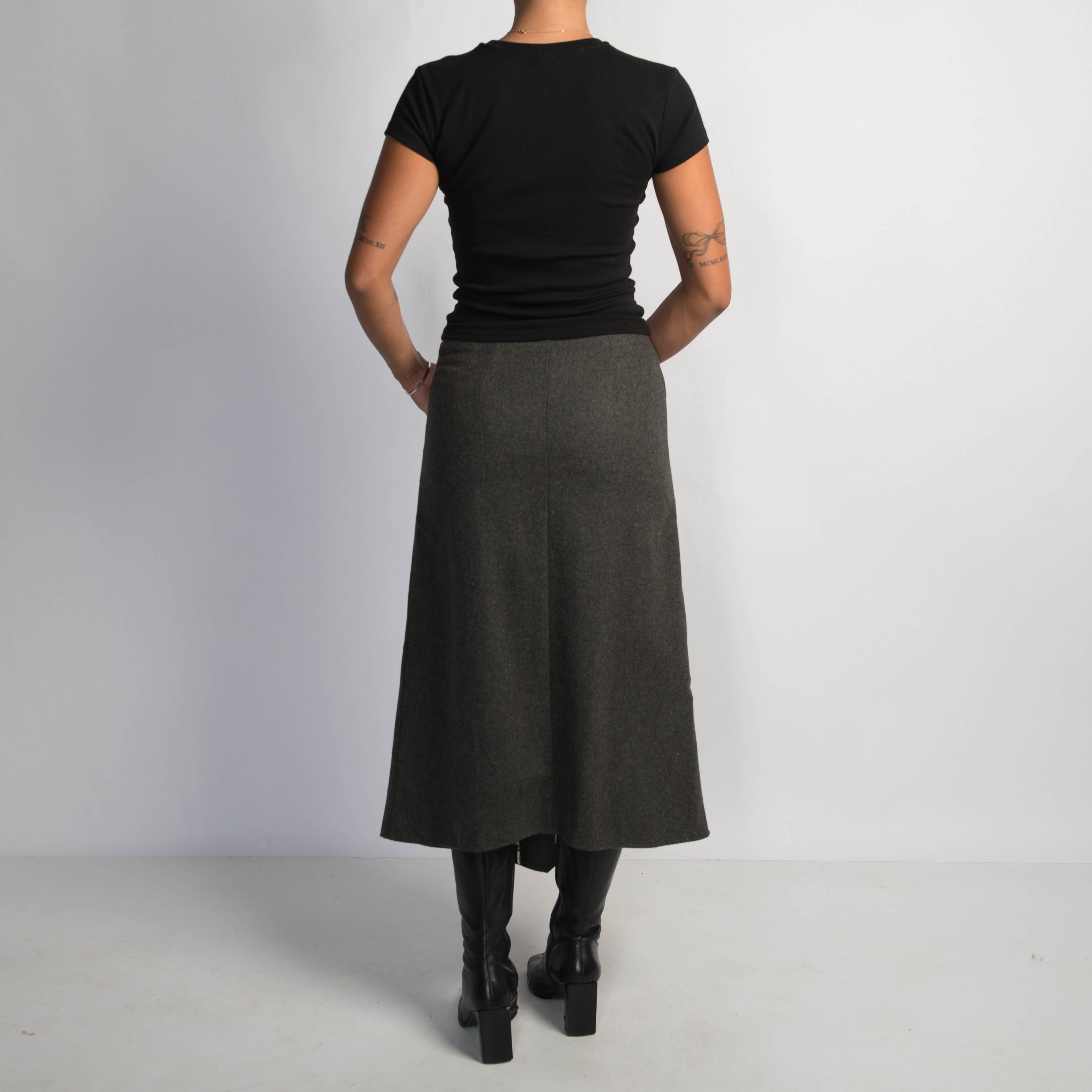 GREEN WOOL WRAP SKIRT