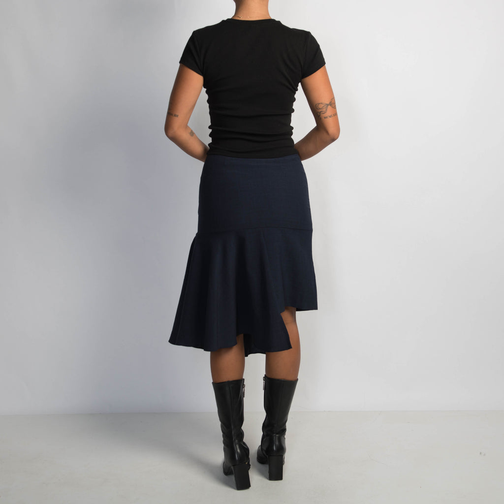 NAVY ASYMMETRIC MIDI SKIRT