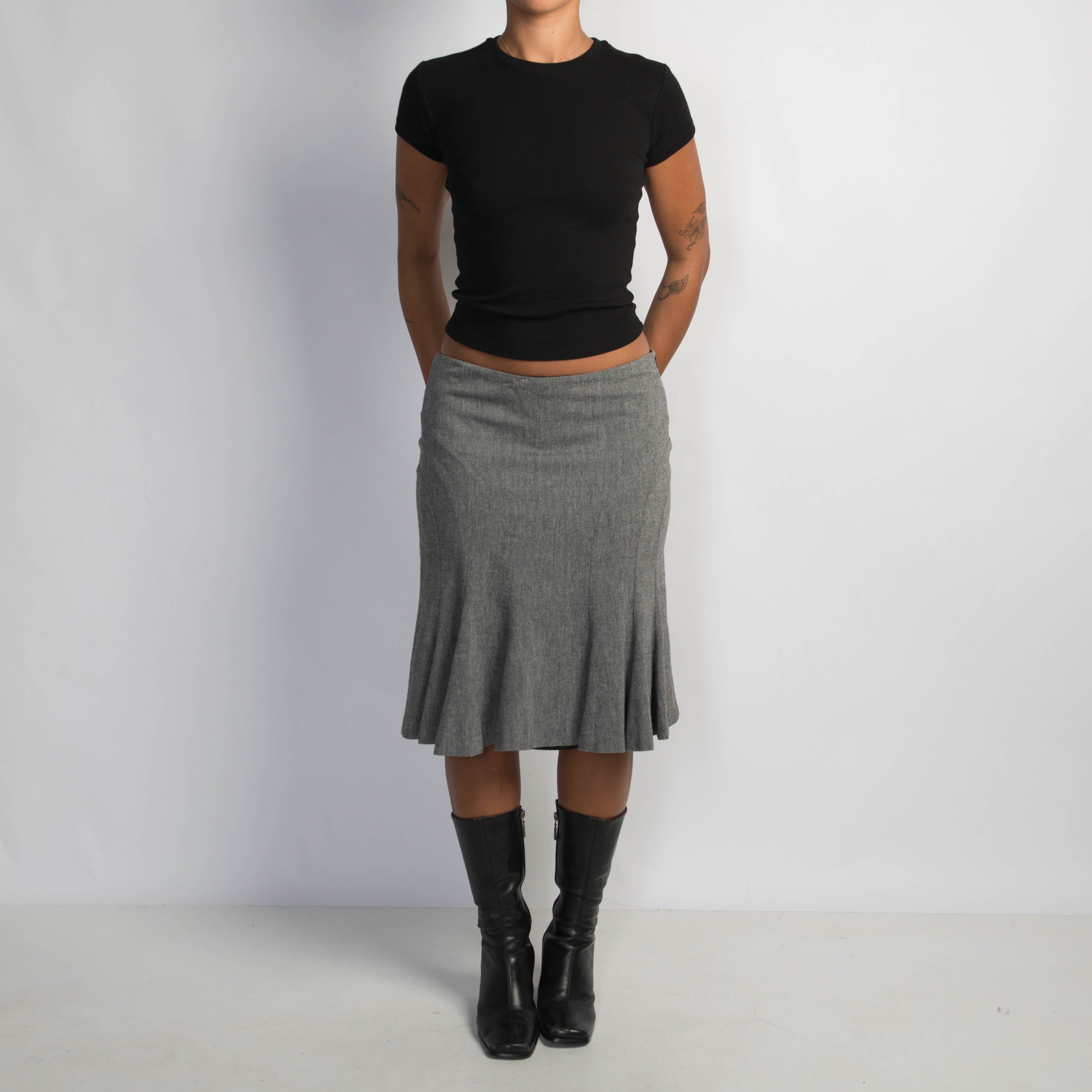 GREY WOOL MIDI SKIRT