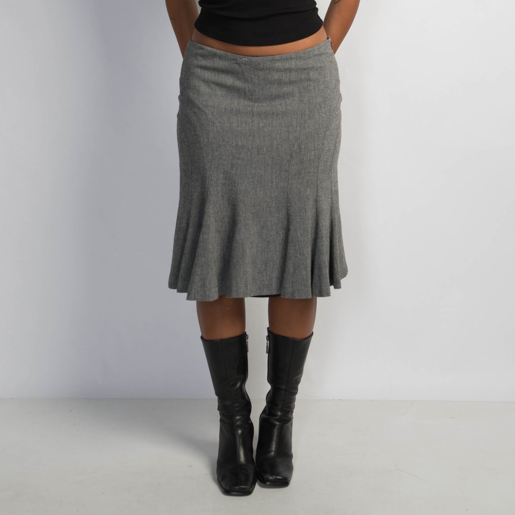 GREY WOOL MIDI SKIRT