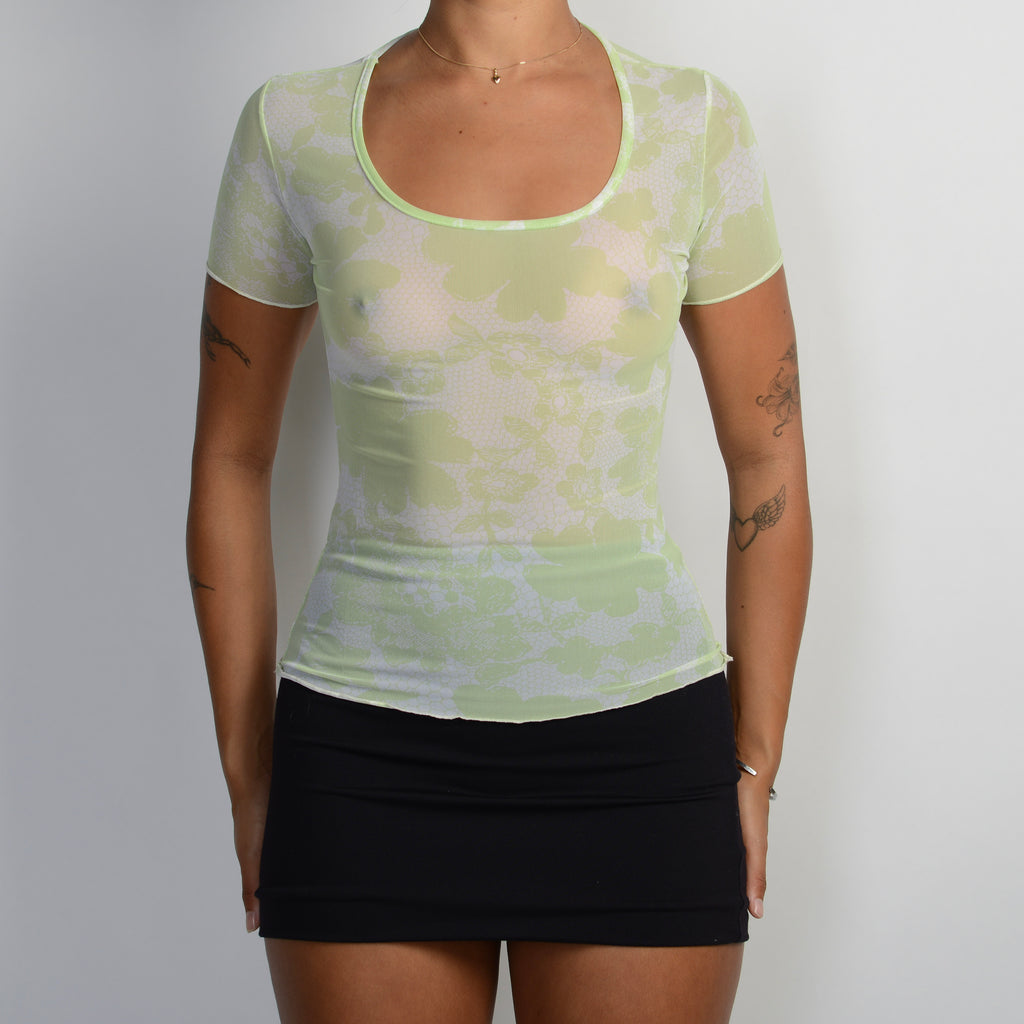GREEN MESH FLORAL TOP