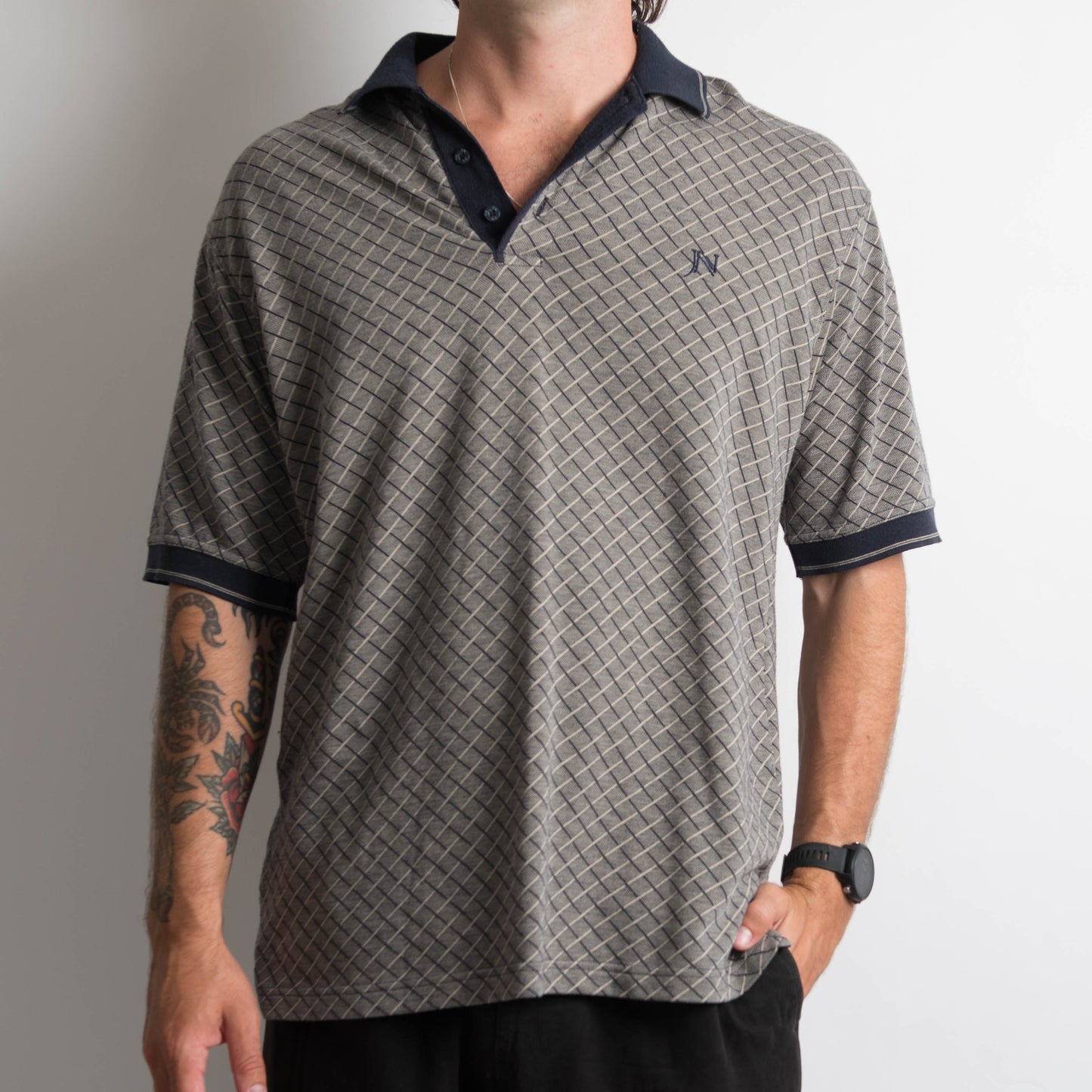 NAVY PATTERNED POLO