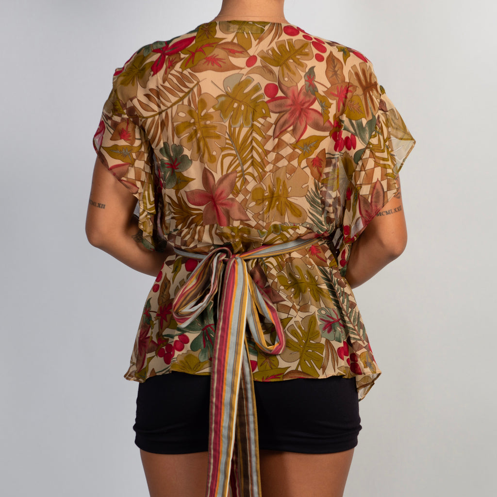 SILK FLORAL WRAP BLOUSE
