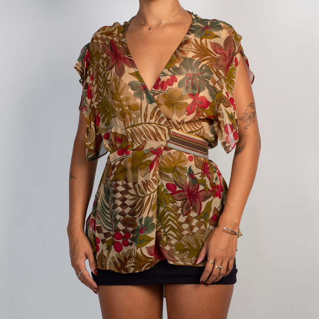 SILK FLORAL WRAP BLOUSE