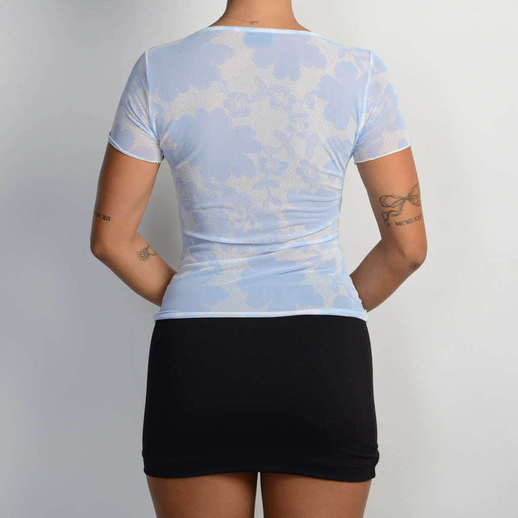 BLUE MESH FLORAL TOP