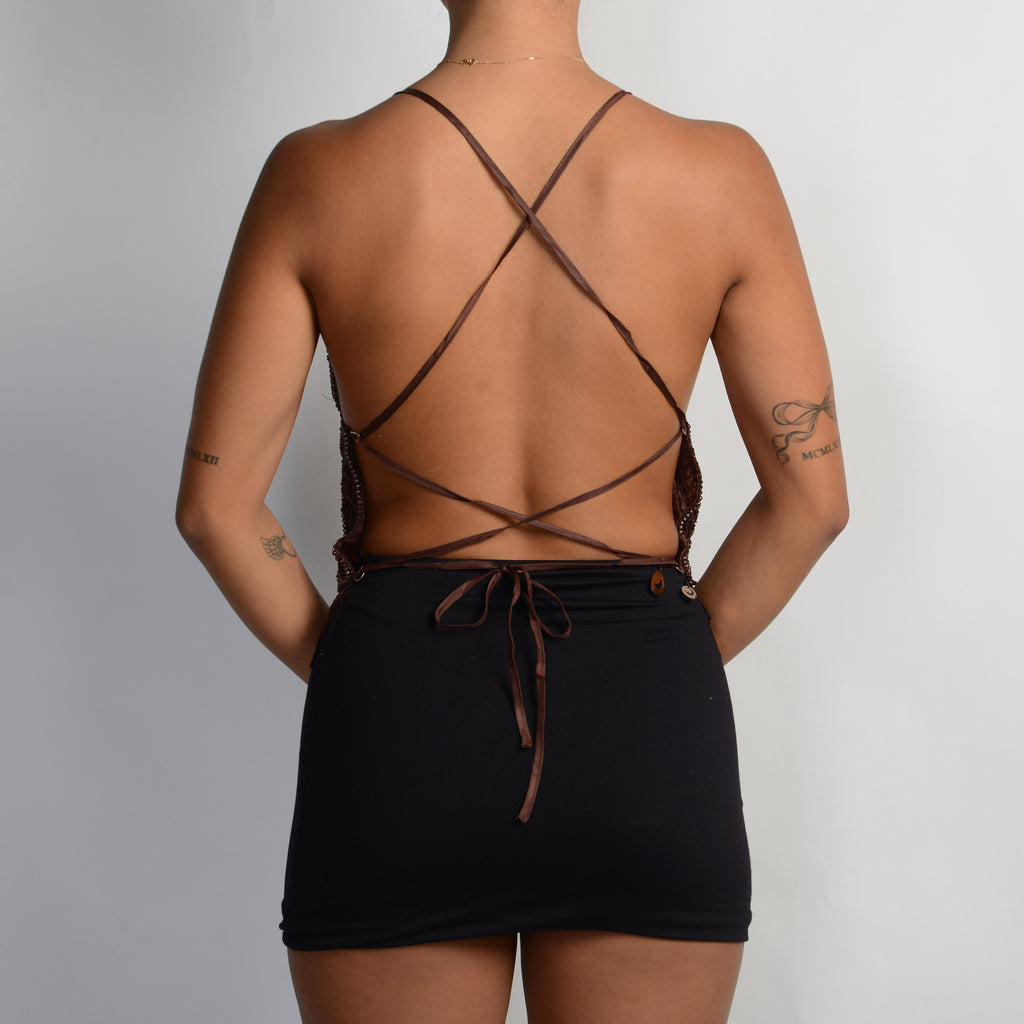 BROWN BEADED TOP
