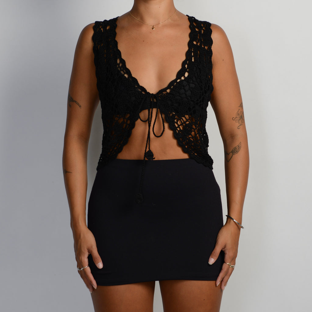 BLACK CROCHET VEST