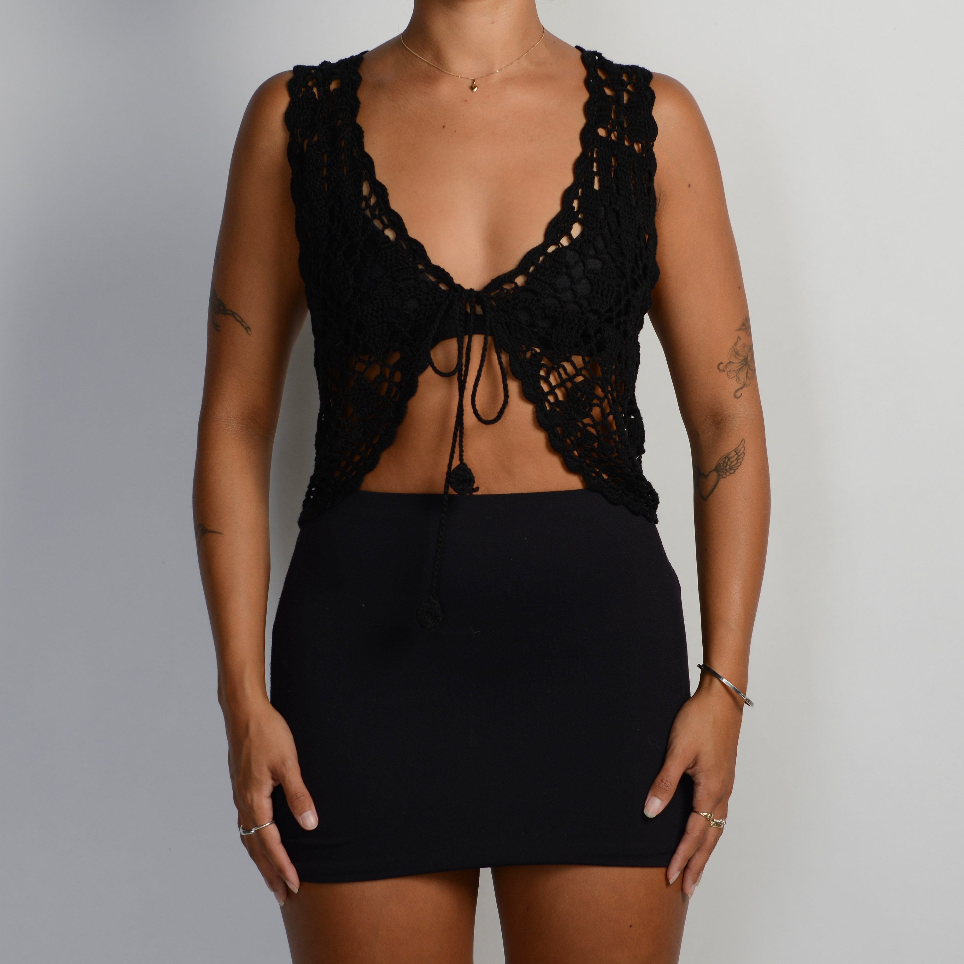 BLACK CROCHET VEST