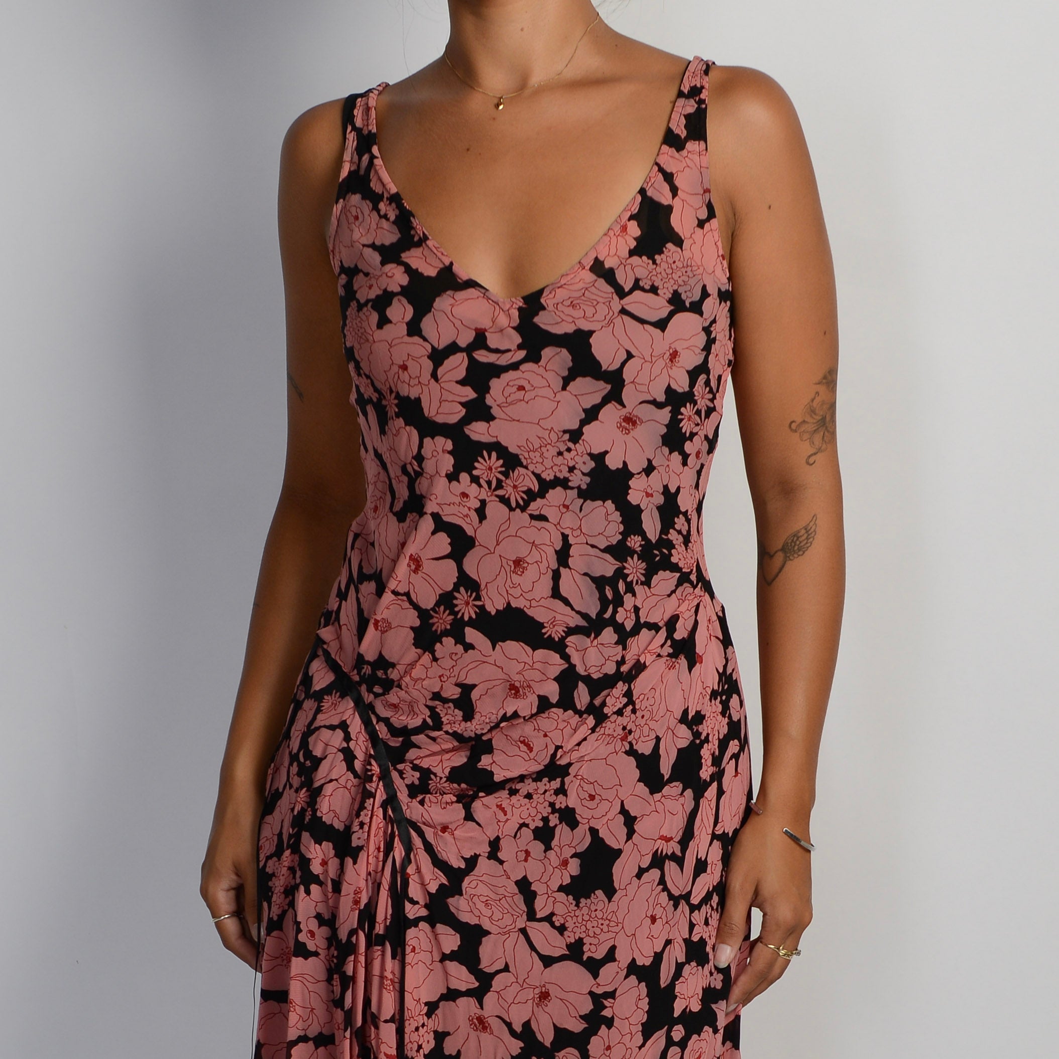 PINK FLORAL ASYMMETRIC DRESS