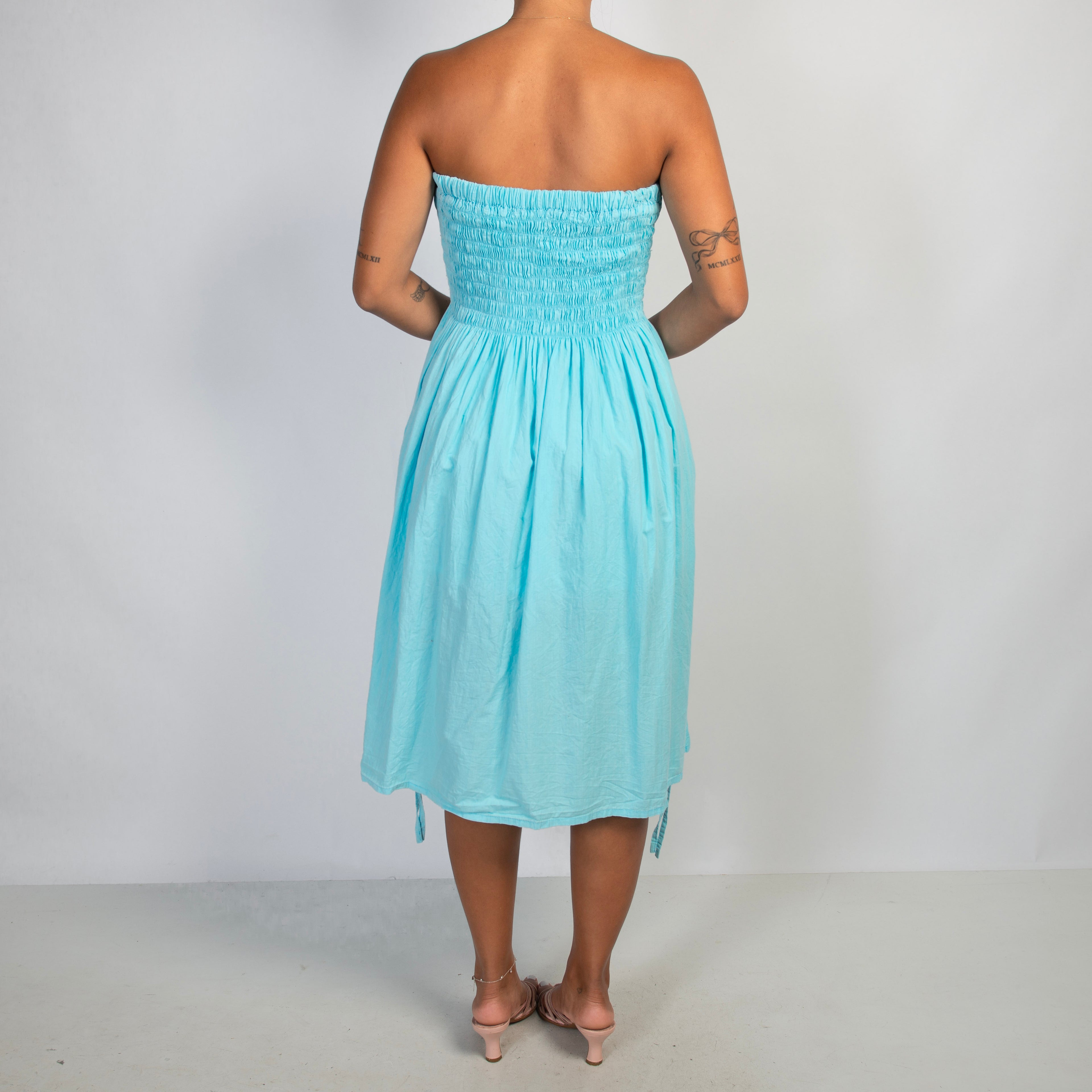 BLUE STRAPLESS DRESS