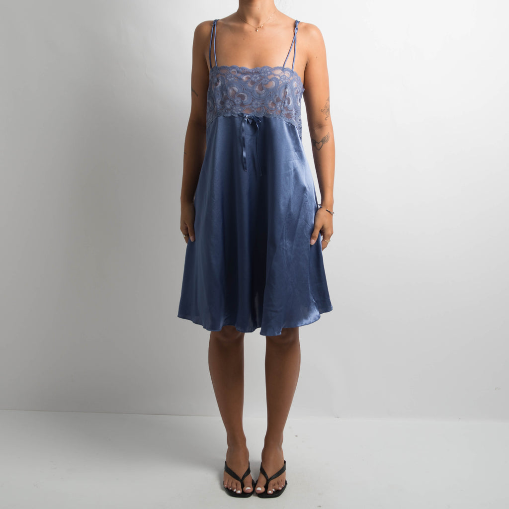 INDIGO SATIN SLIP DRESS