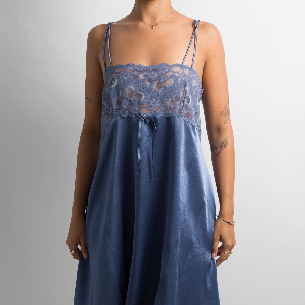 INDIGO SATIN SLIP DRESS