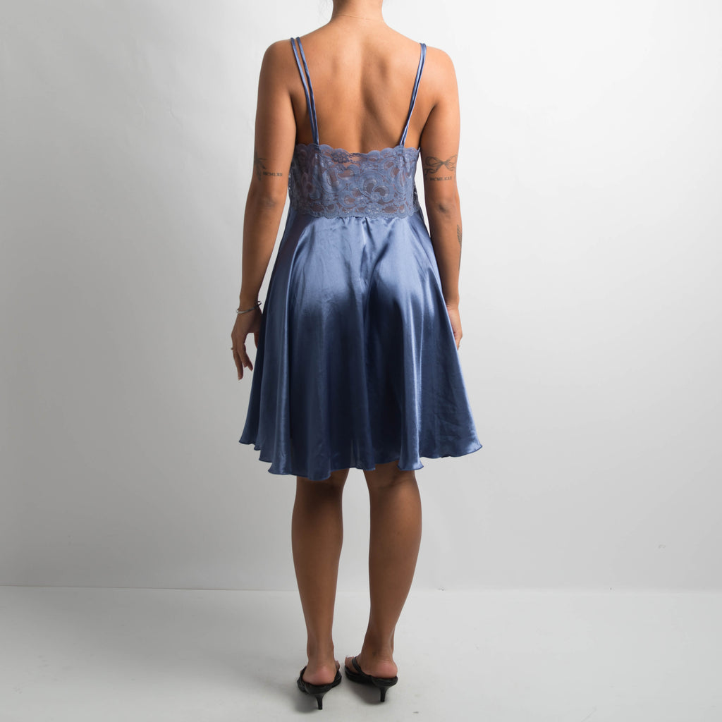 INDIGO SATIN SLIP DRESS