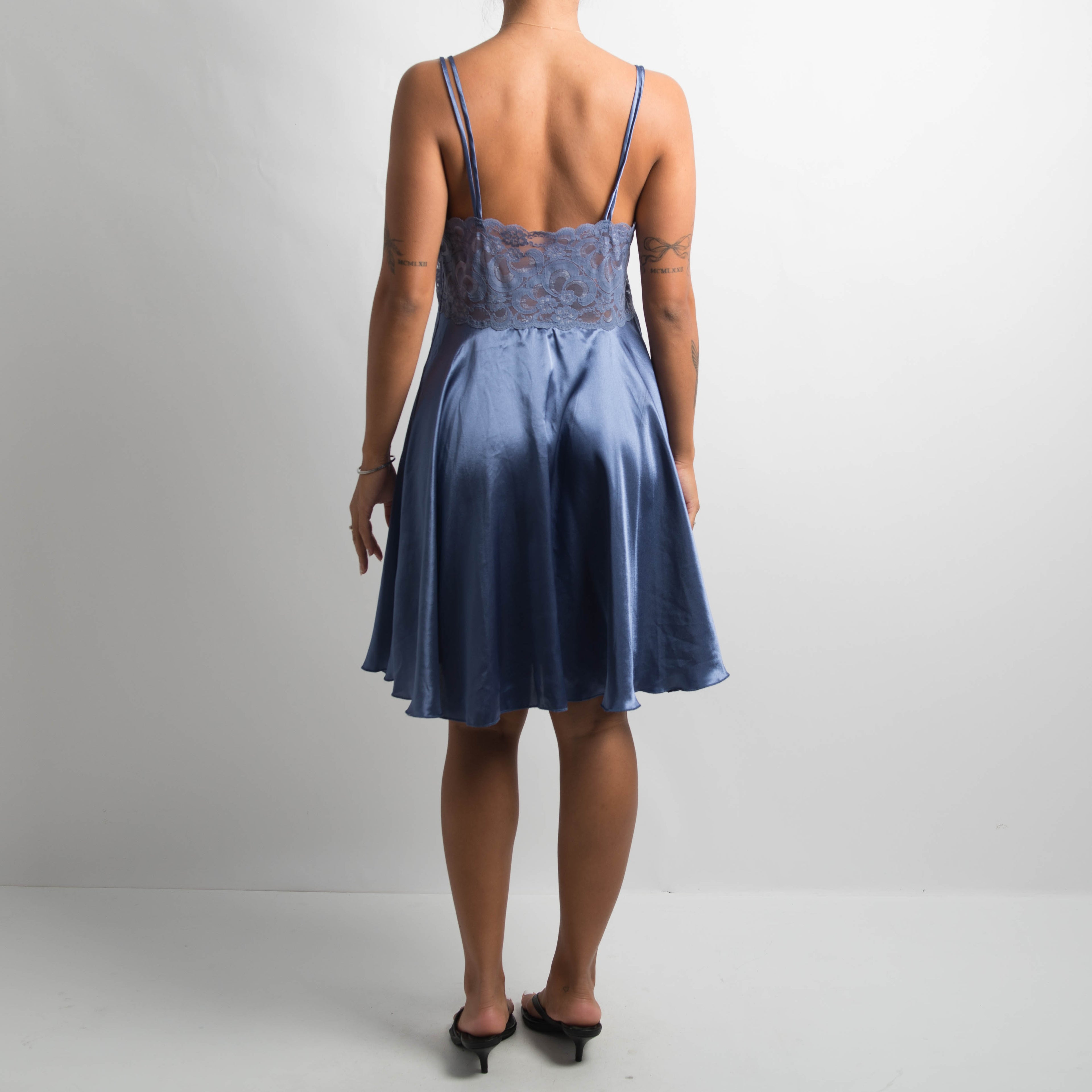 INDIGO SATIN SLIP DRESS