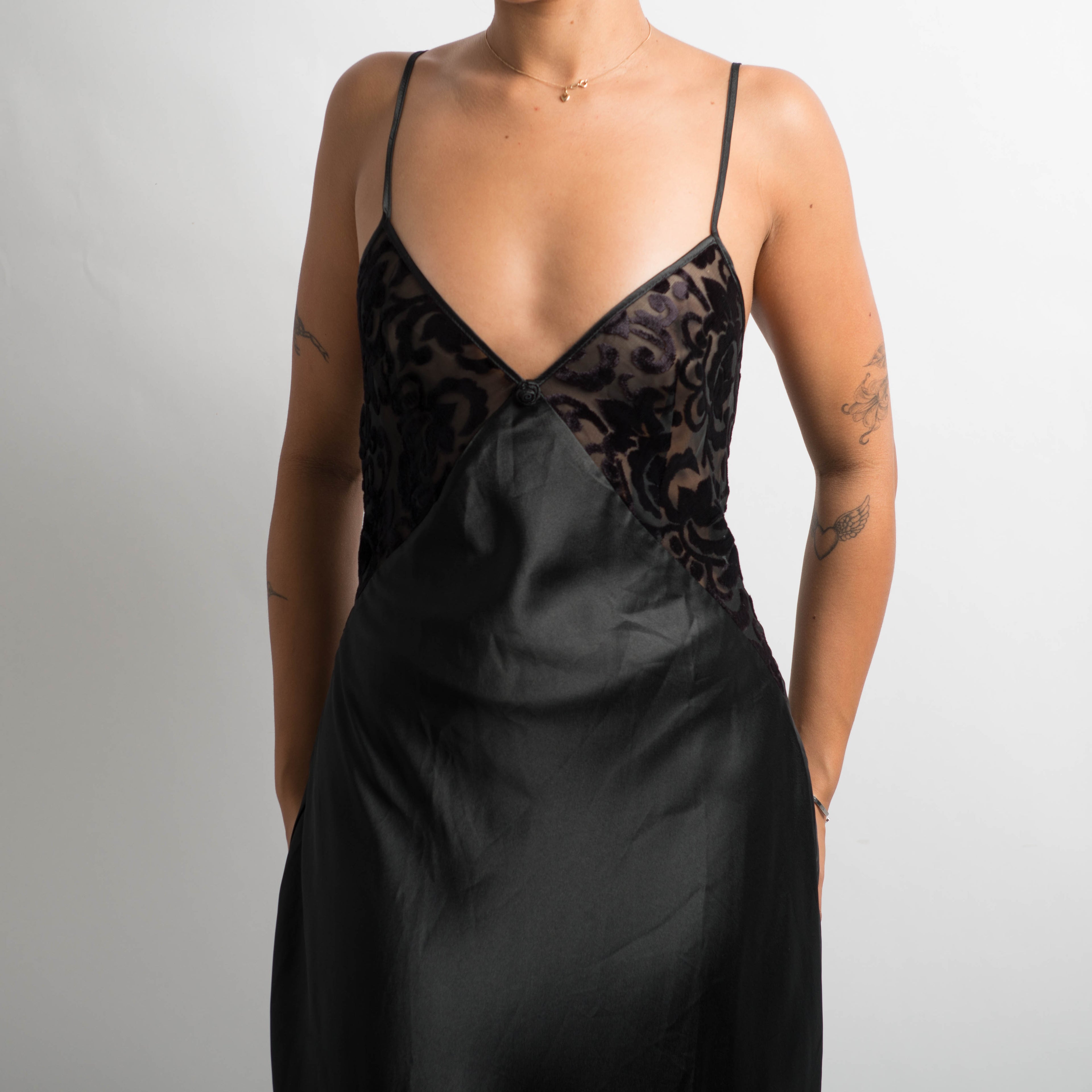 BLACK SATIN SLIP DRESS