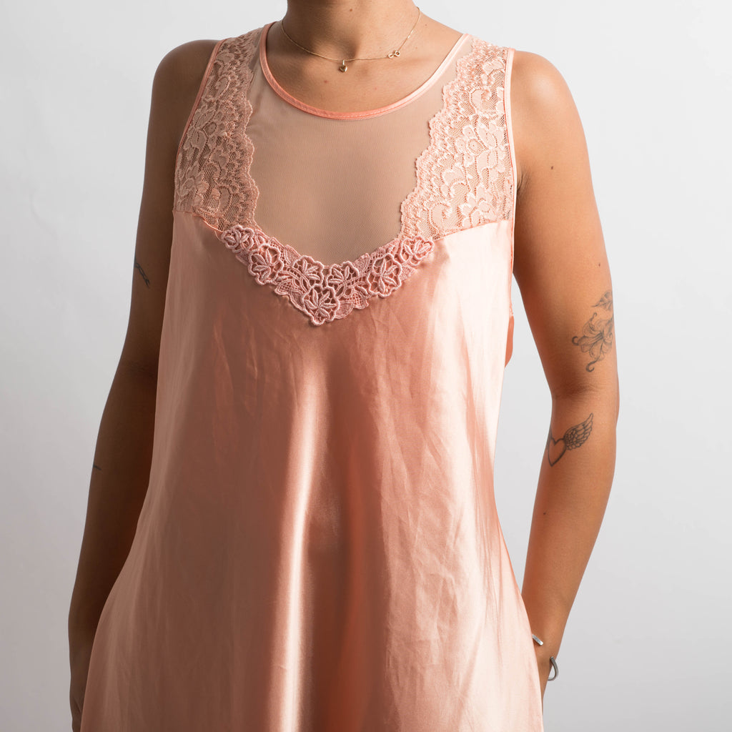 PEACH SATIN NIGHTGOWN