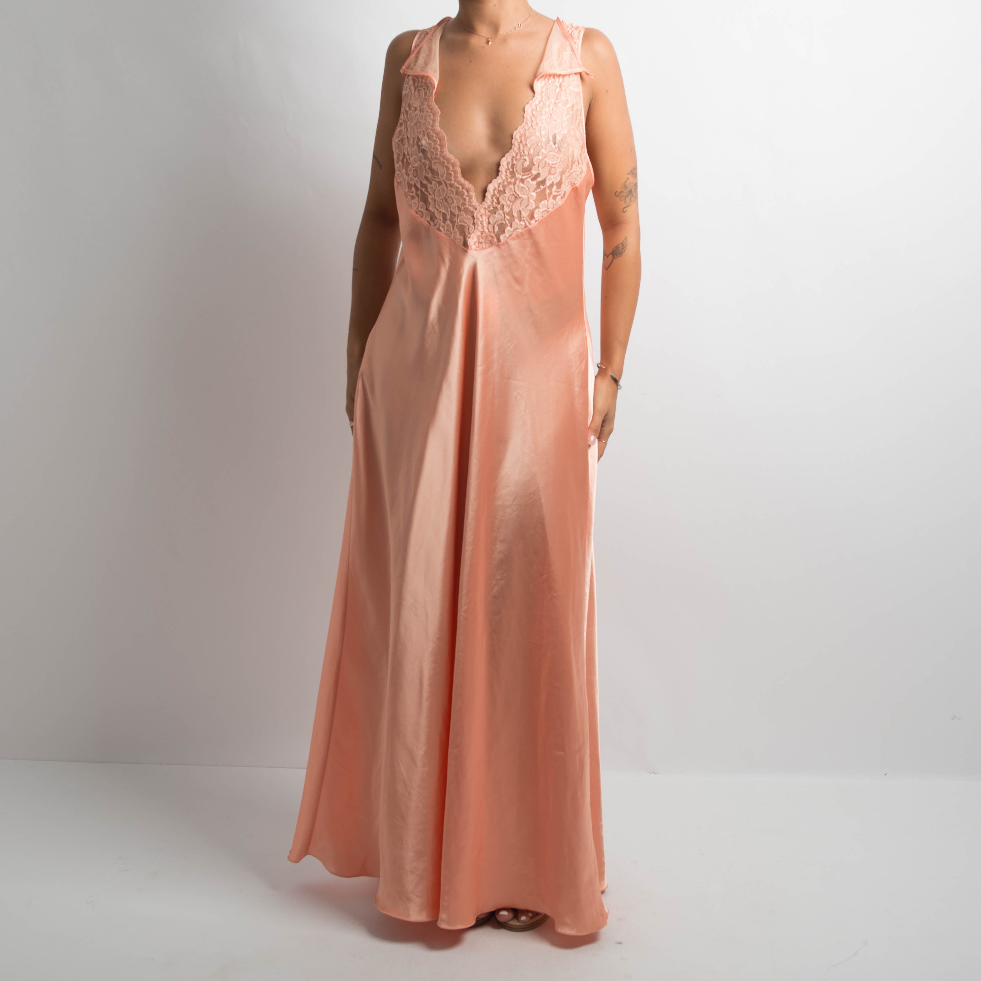 PEACH SATIN NIGHTGOWN