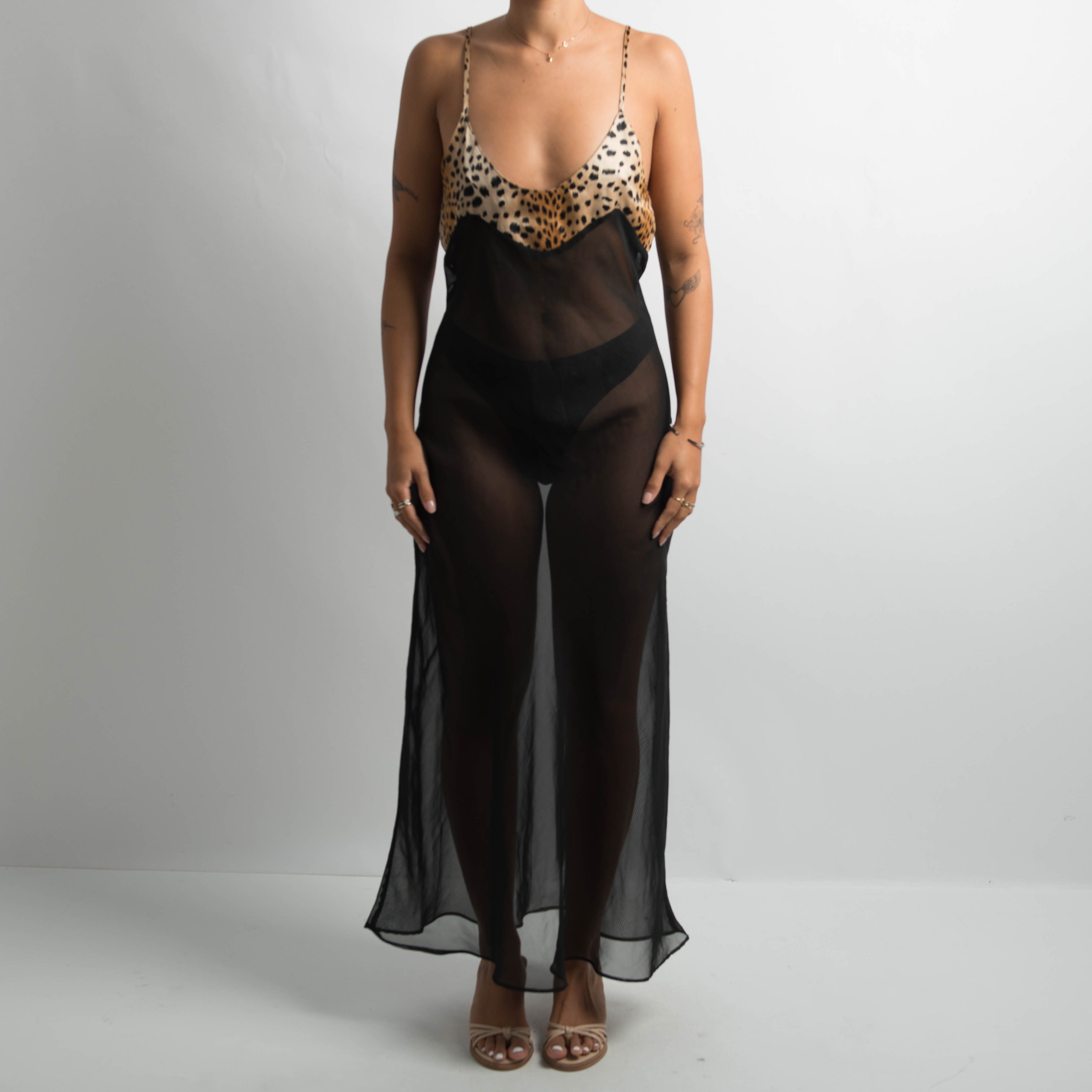 BLACK SHEER DRESS + ROBE SET