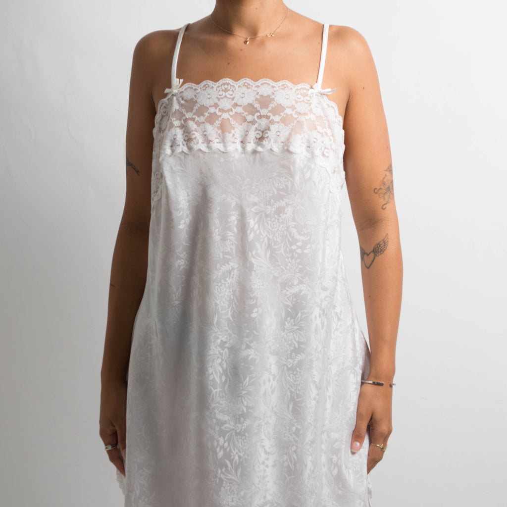 WHITE SATIN SLIP DRESS