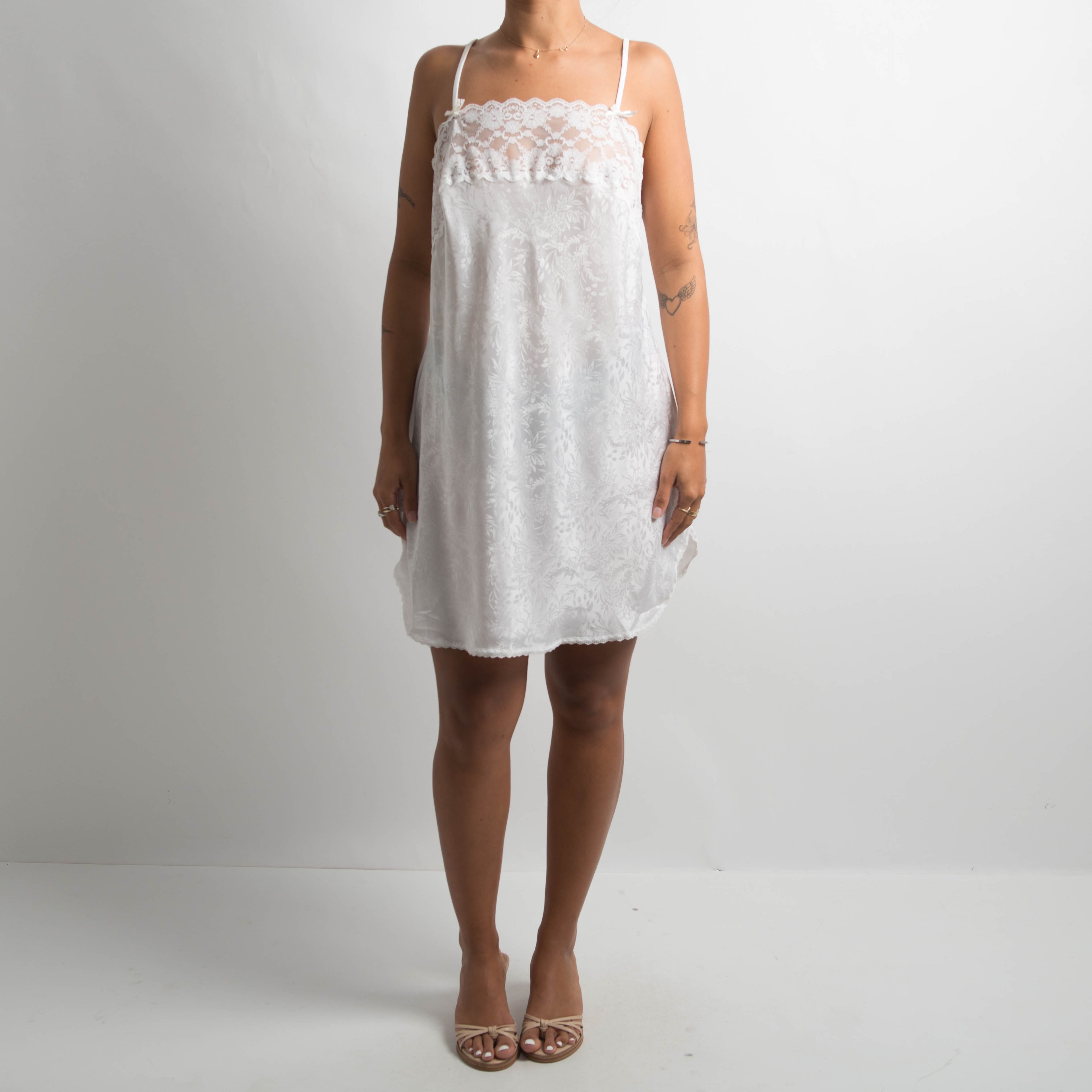 WHITE SATIN SLIP DRESS