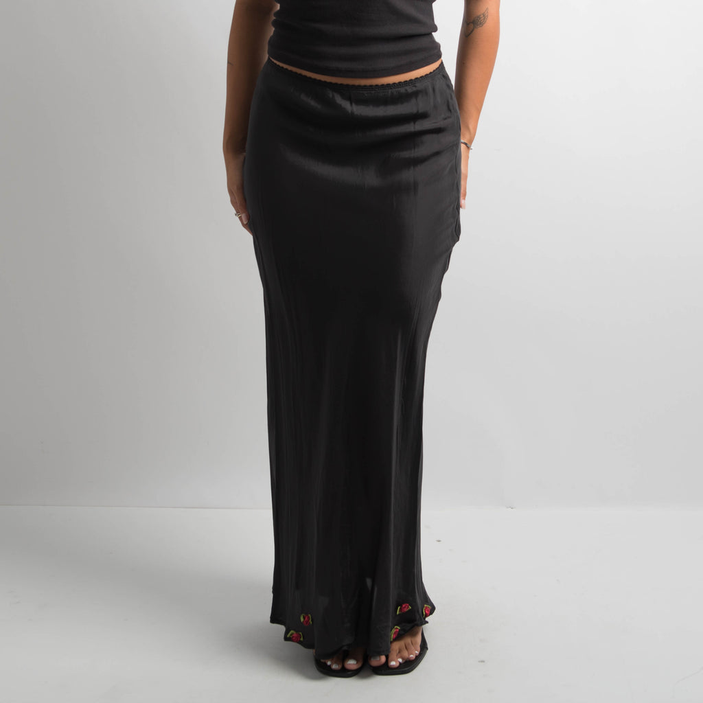 BLACK MAXI SLIP SKIRT
