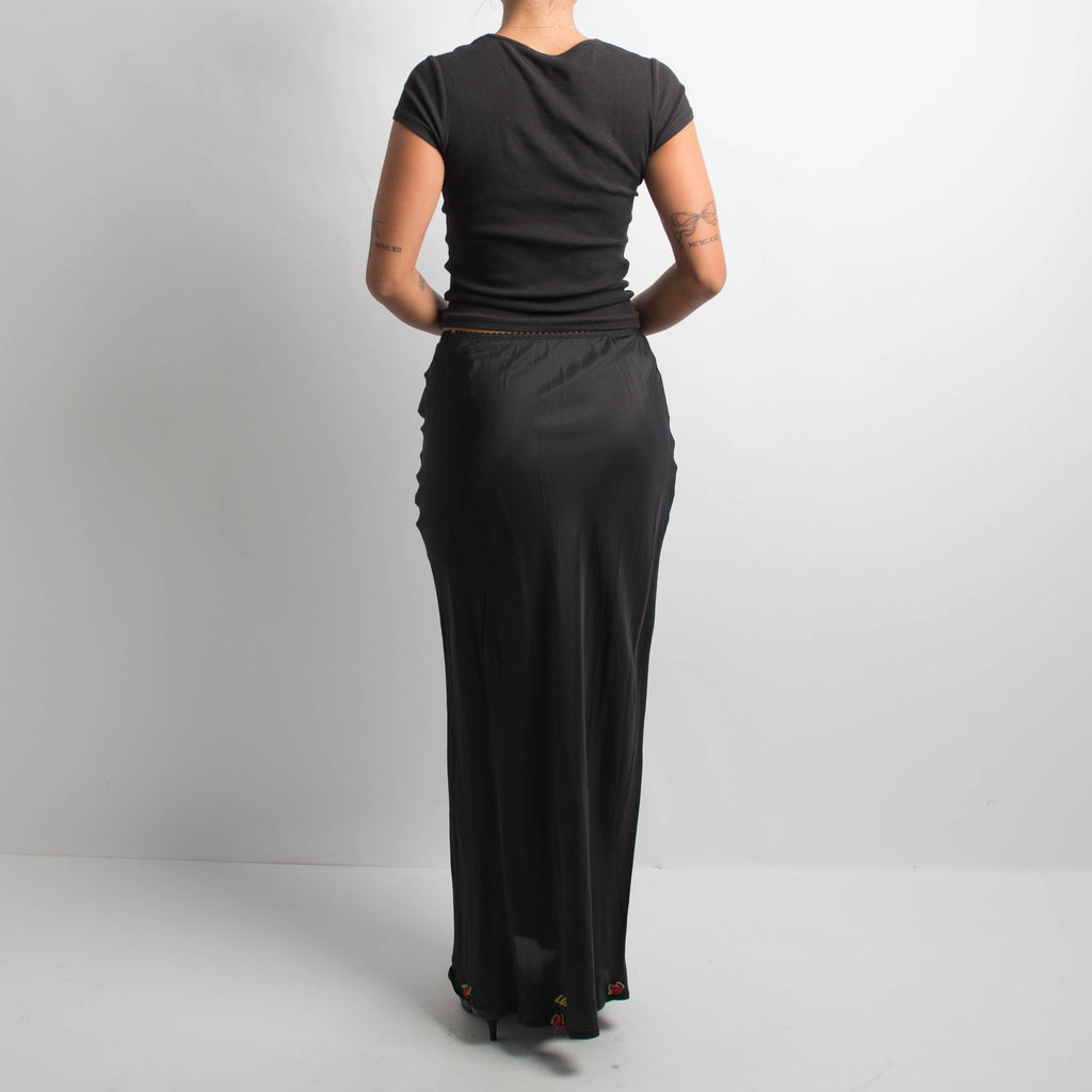 BLACK MAXI SLIP SKIRT