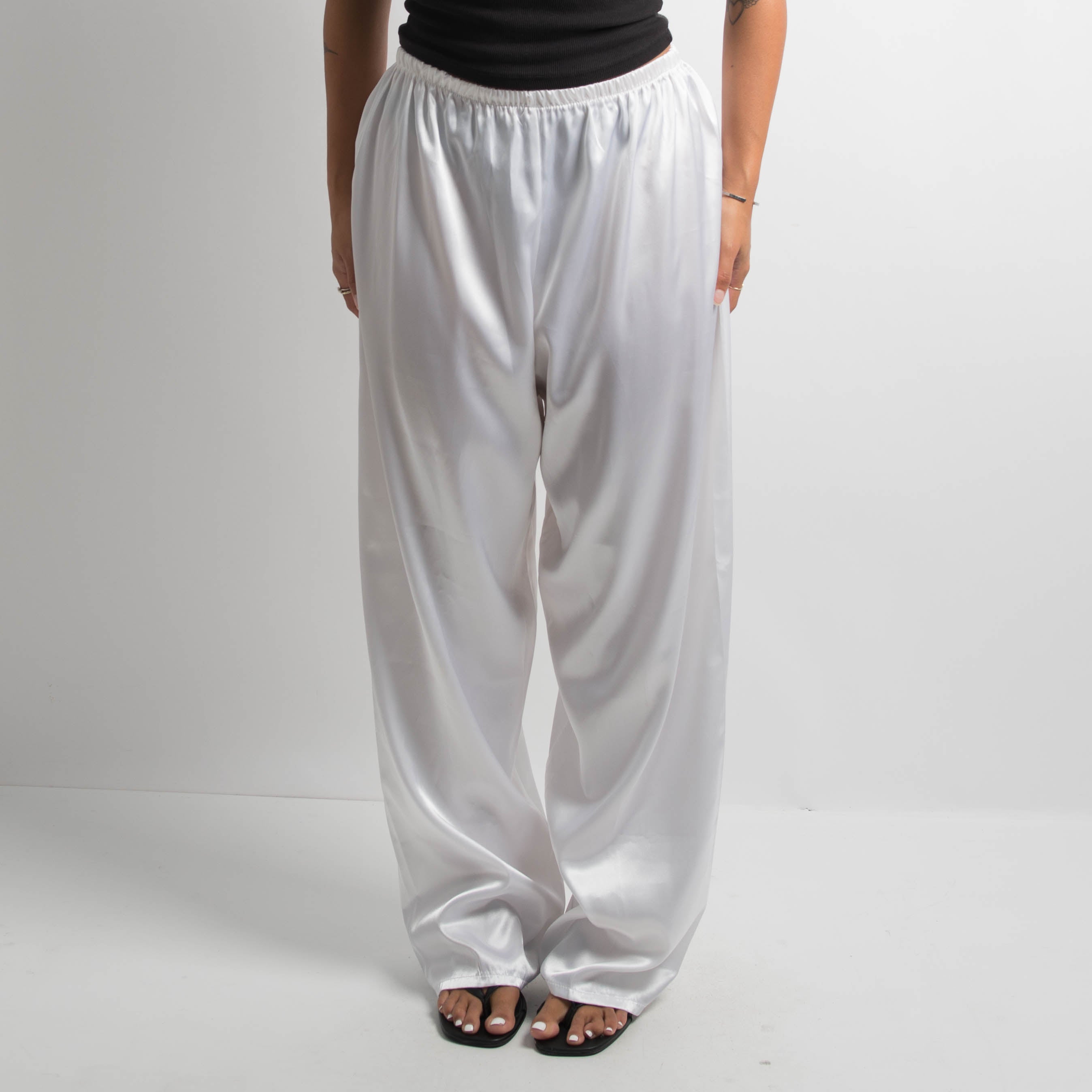 WHITE SATIN PANTS