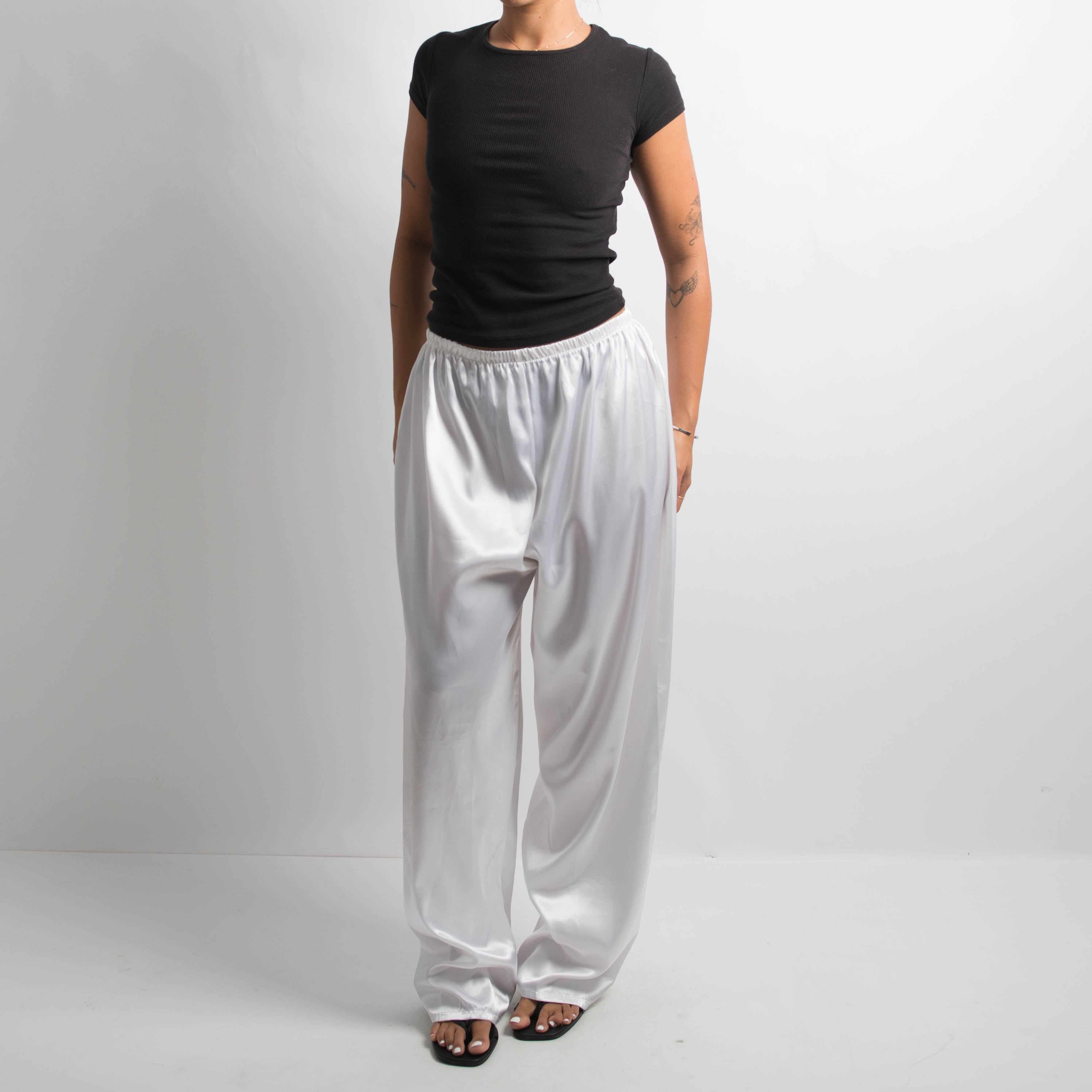 WHITE SATIN PANTS