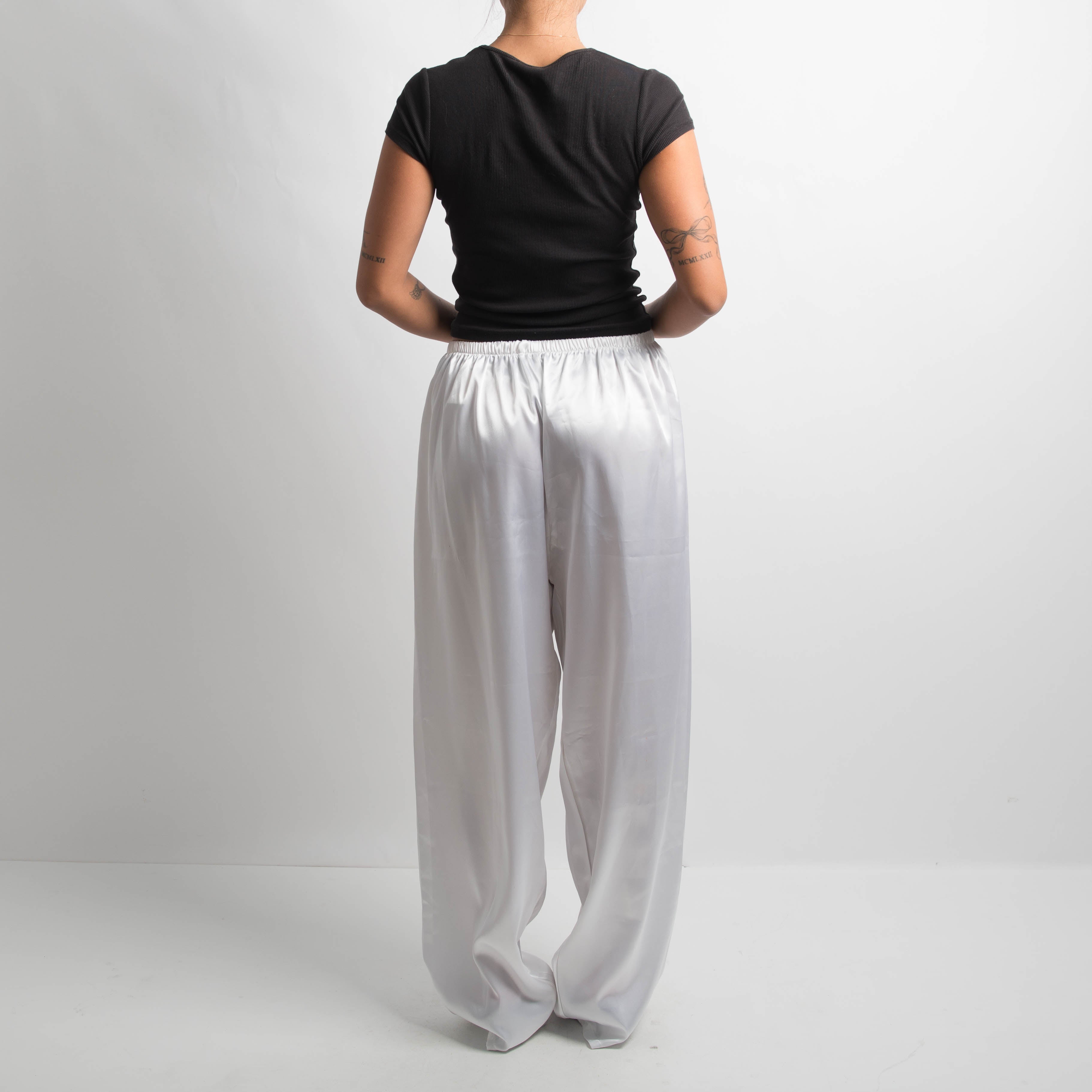 WHITE SATIN PANTS