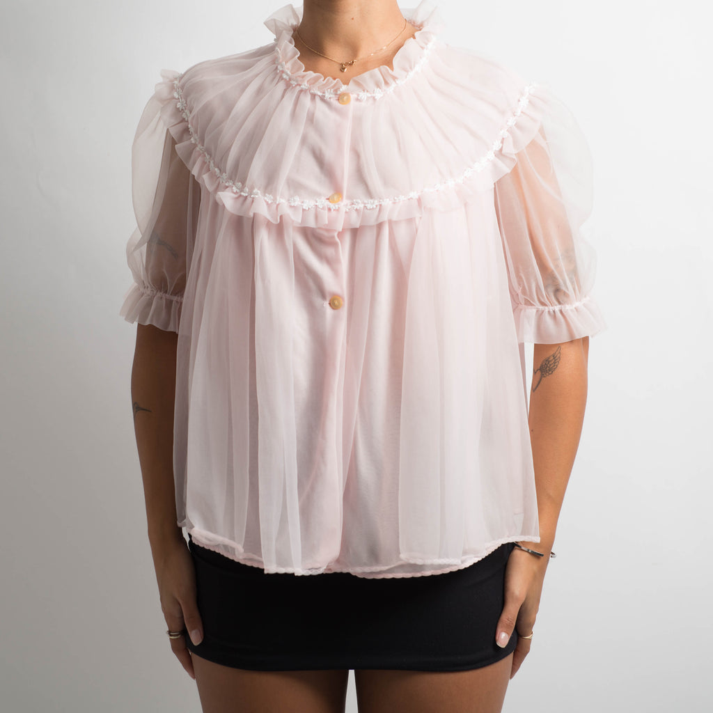 PINK RUFFLE BED JACKET