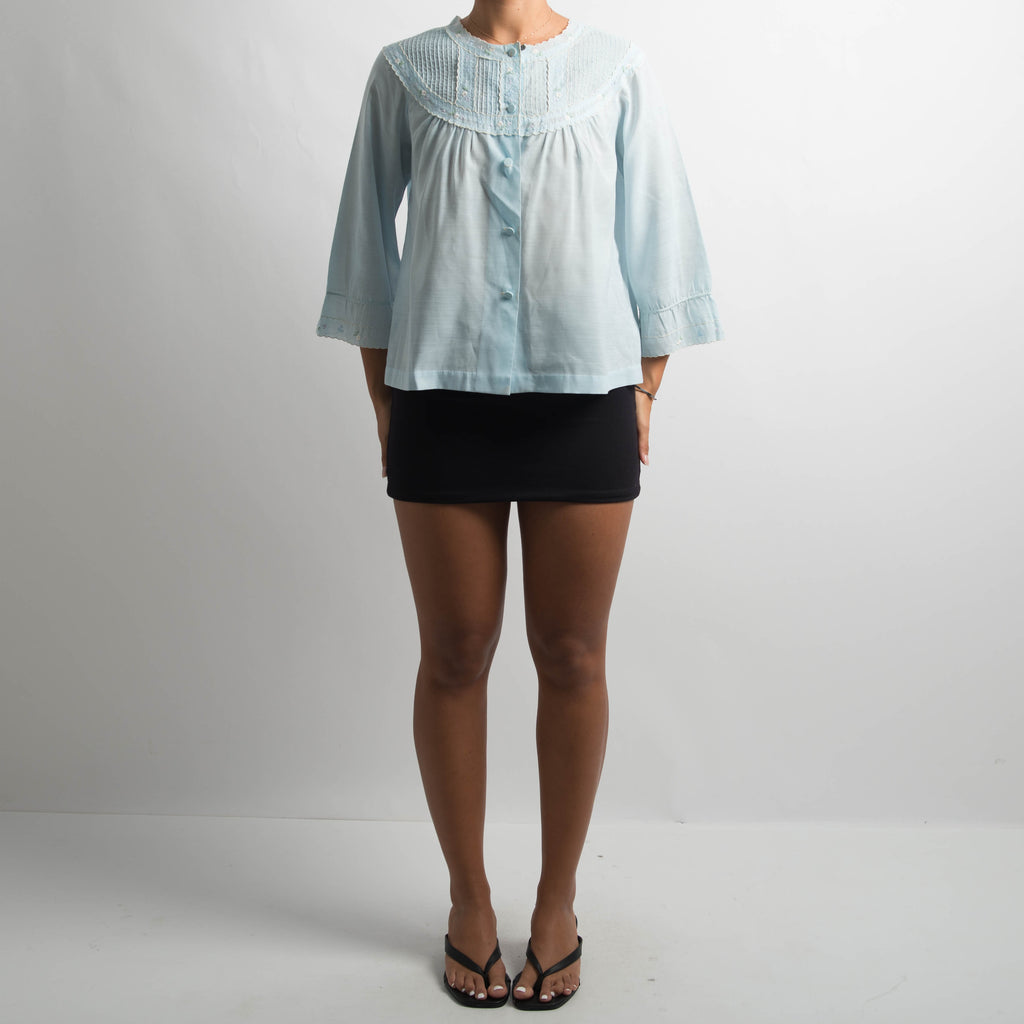 BLUE EMBROIDERED BED JACKET