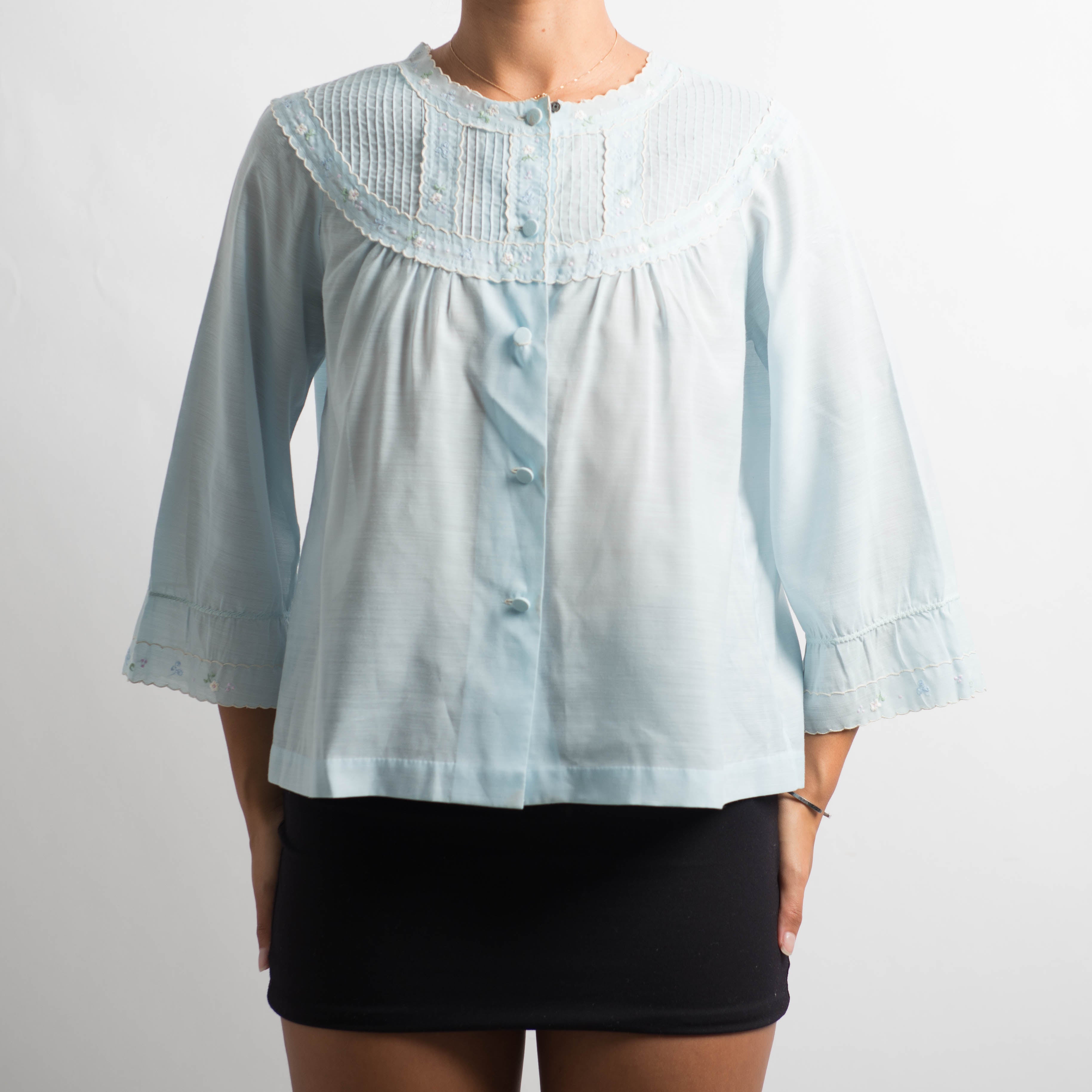 BLUE EMBROIDERED BED JACKET